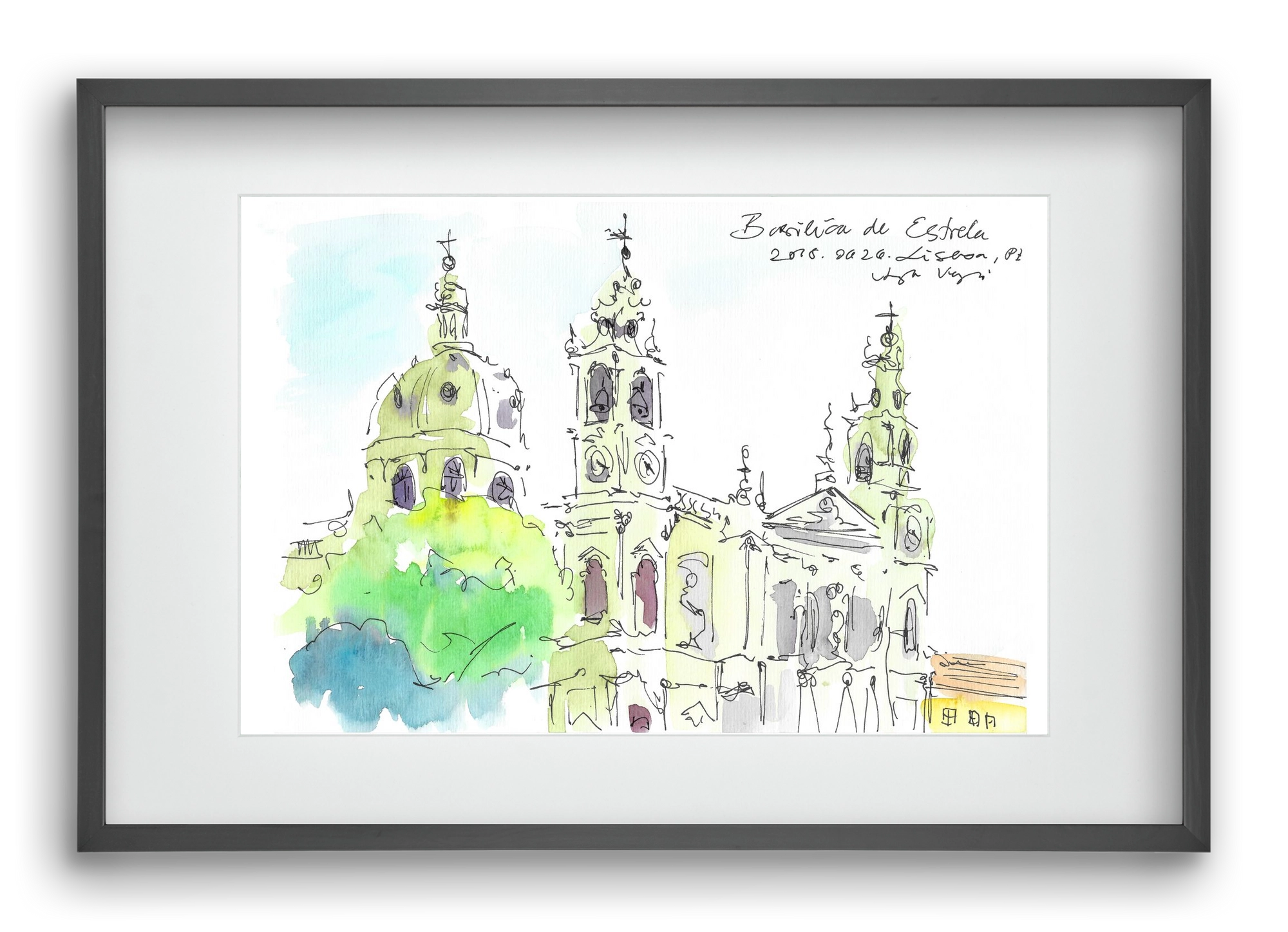 LISBON AQUARELLE NO.29, 60x40 cm (45x30 cm), Fekete keret, paszpartuval