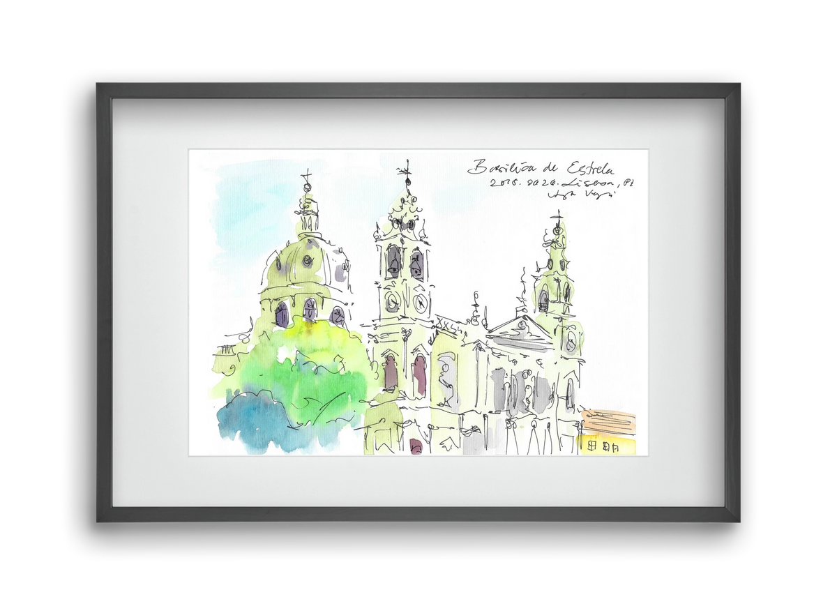 LISBON AQUARELLE NO.29, 45x30 cm (30x20 cm), Fekete keret, paszpartuval