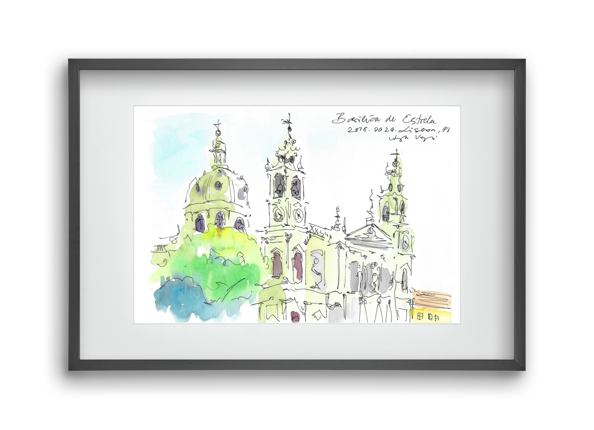 LISBON AQUARELLE NO.29, 45x30 cm (30x20 cm), Fekete keret, paszpartuval