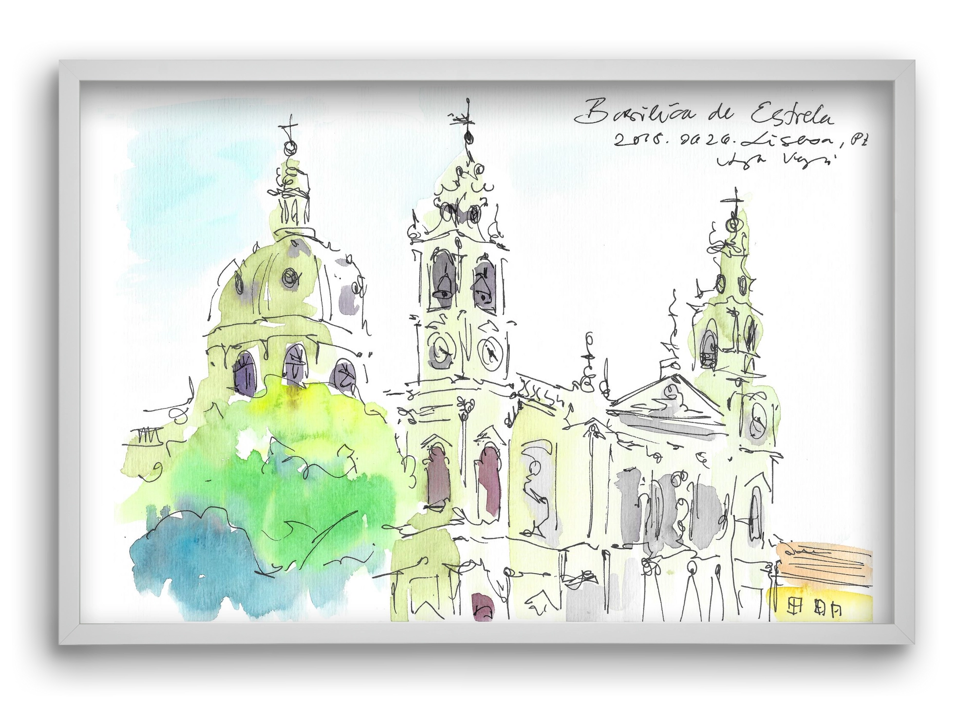 LISBON AQUARELLE NO.29, 60x40 cm (60x40 cm), Fehér keret