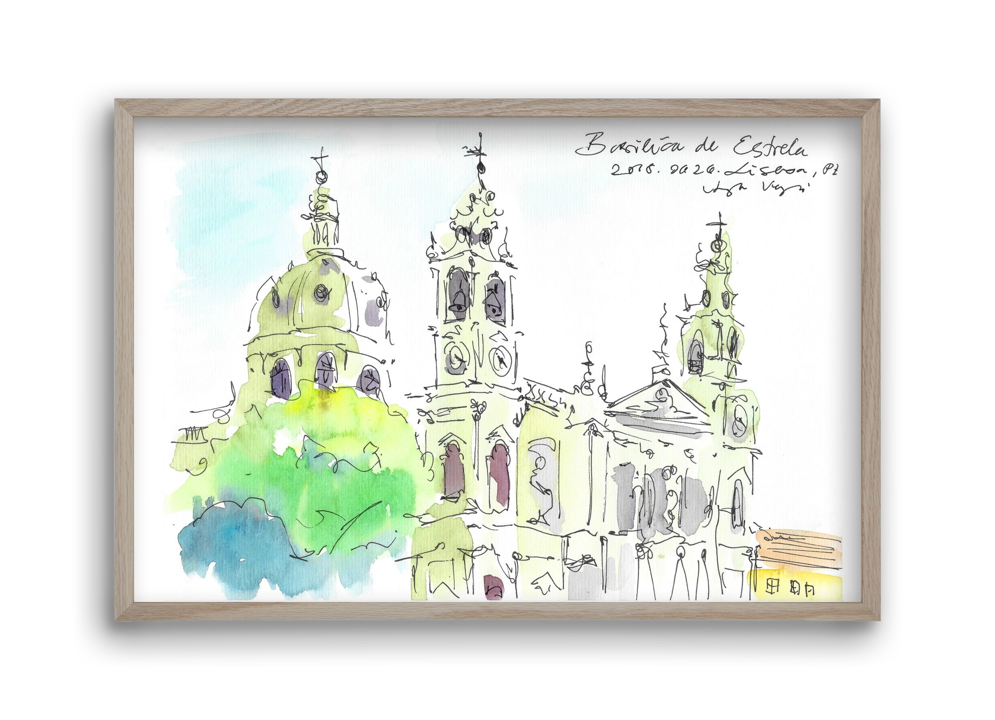 LISBON AQUARELLE NO.29, 45x30 cm (45x30 cm), Tölgy keret