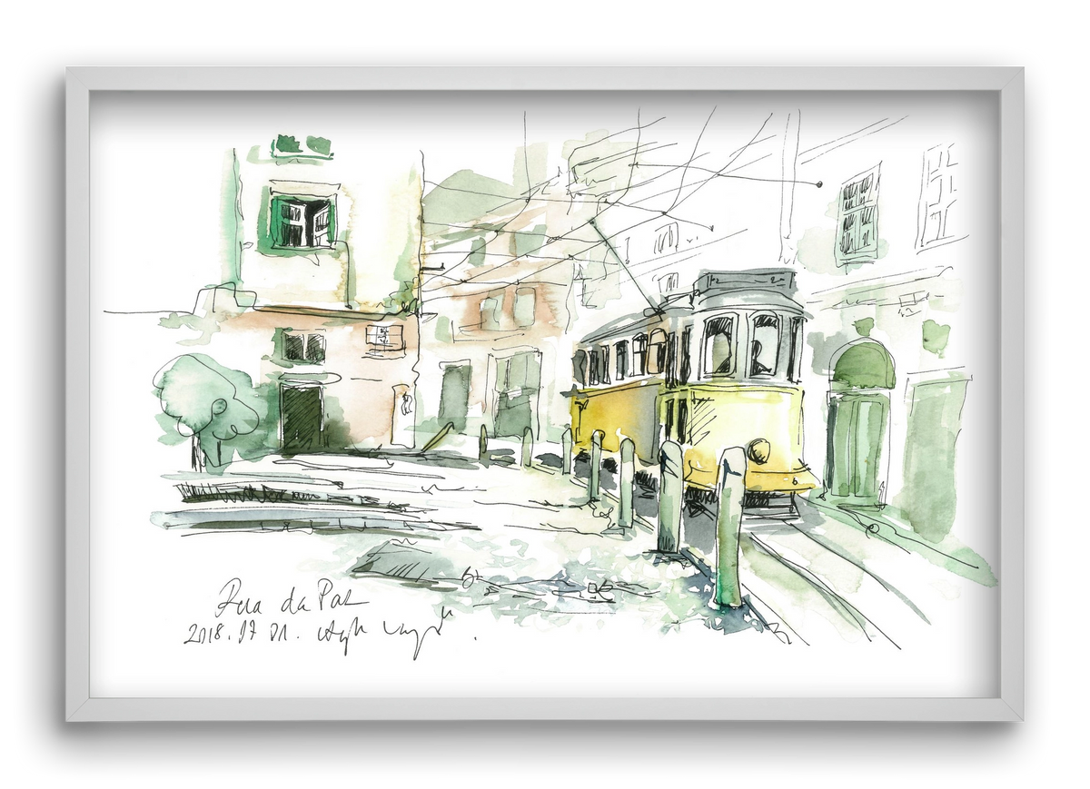 LISBON AQUARELLE NO.30, 60x40 cm (60x40 cm), Fehér keret