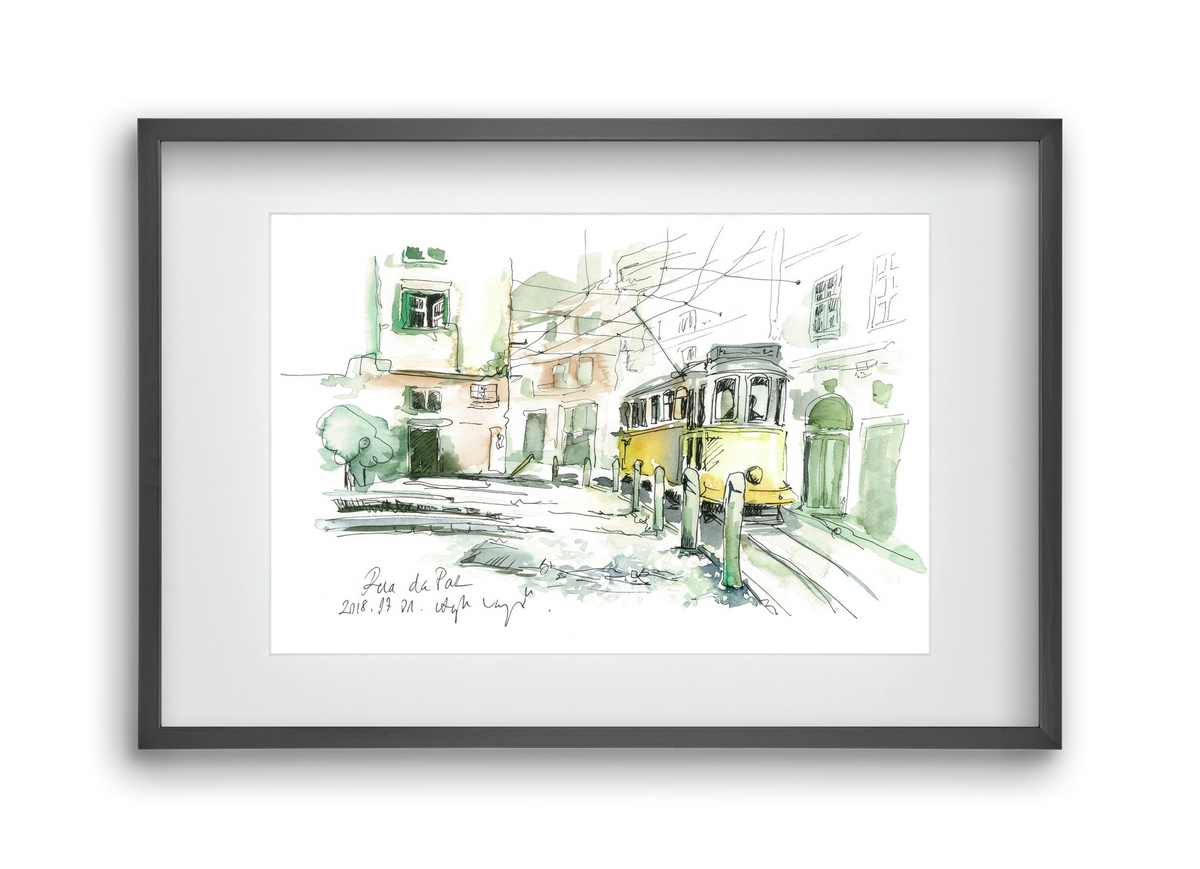 LISBON AQUARELLE NO.30, 45x30 cm (30x20 cm), Fekete keret, paszpartuval