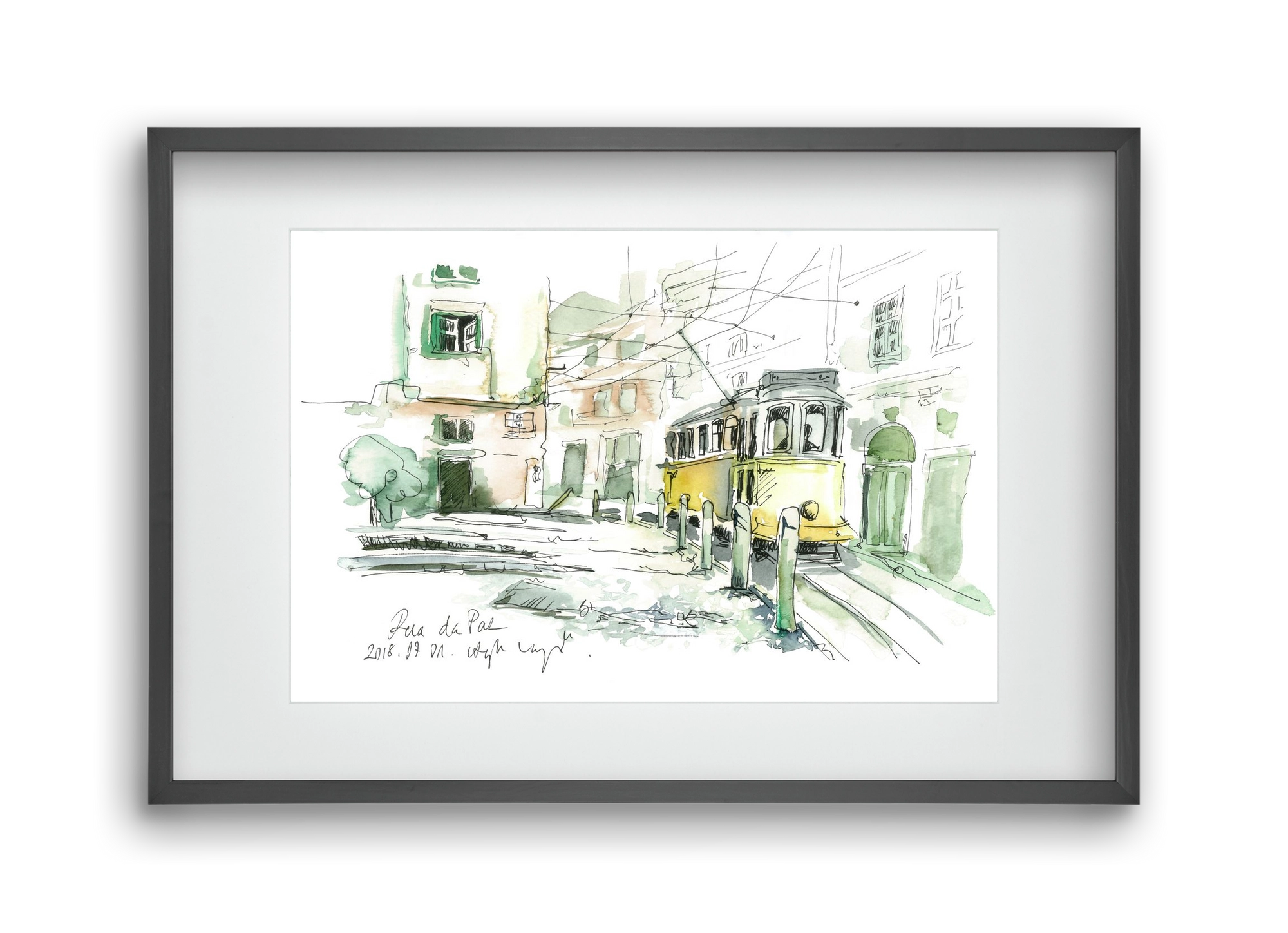 LISBON AQUARELLE NO.30, 45x30 cm (30x20 cm), Fekete keret, paszpartuval