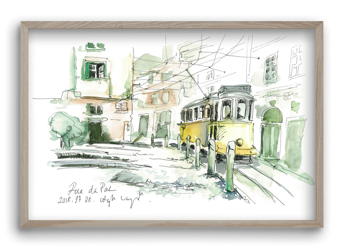 LISBON AQUARELLE NO.30, 60x40 cm (60x40 cm), Tölgy keret