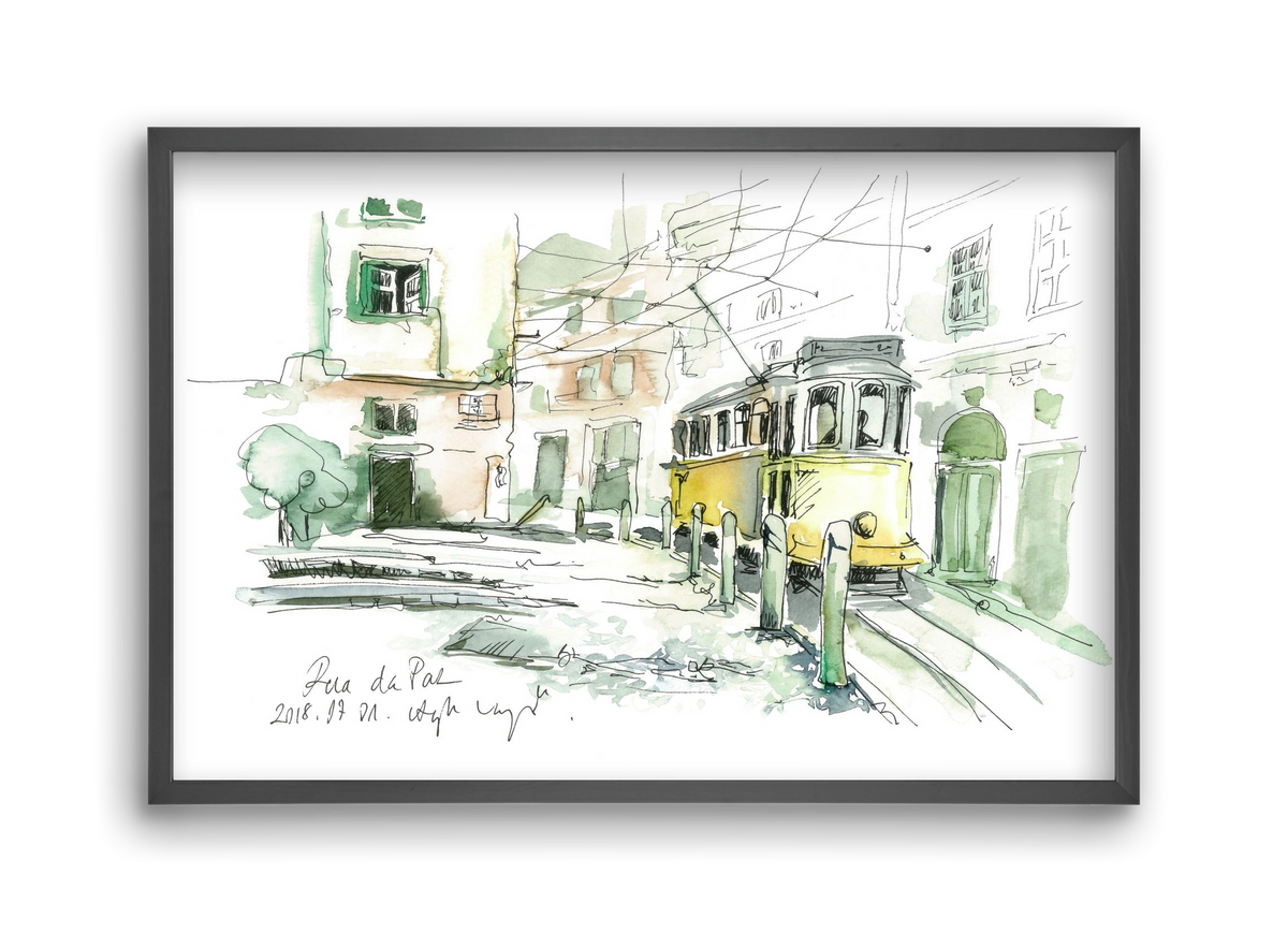 LISBON AQUARELLE NO.30, 45x30 cm (45x30 cm), Fekete keret