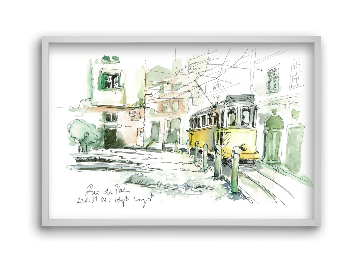 LISBON AQUARELLE NO.30, 45x30 cm (45x30 cm), Fehér keret