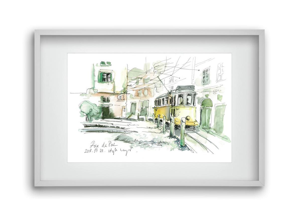 LISBON AQUARELLE NO.30, 45x30 cm (30x20 cm), Fehér keret, paszpartuval