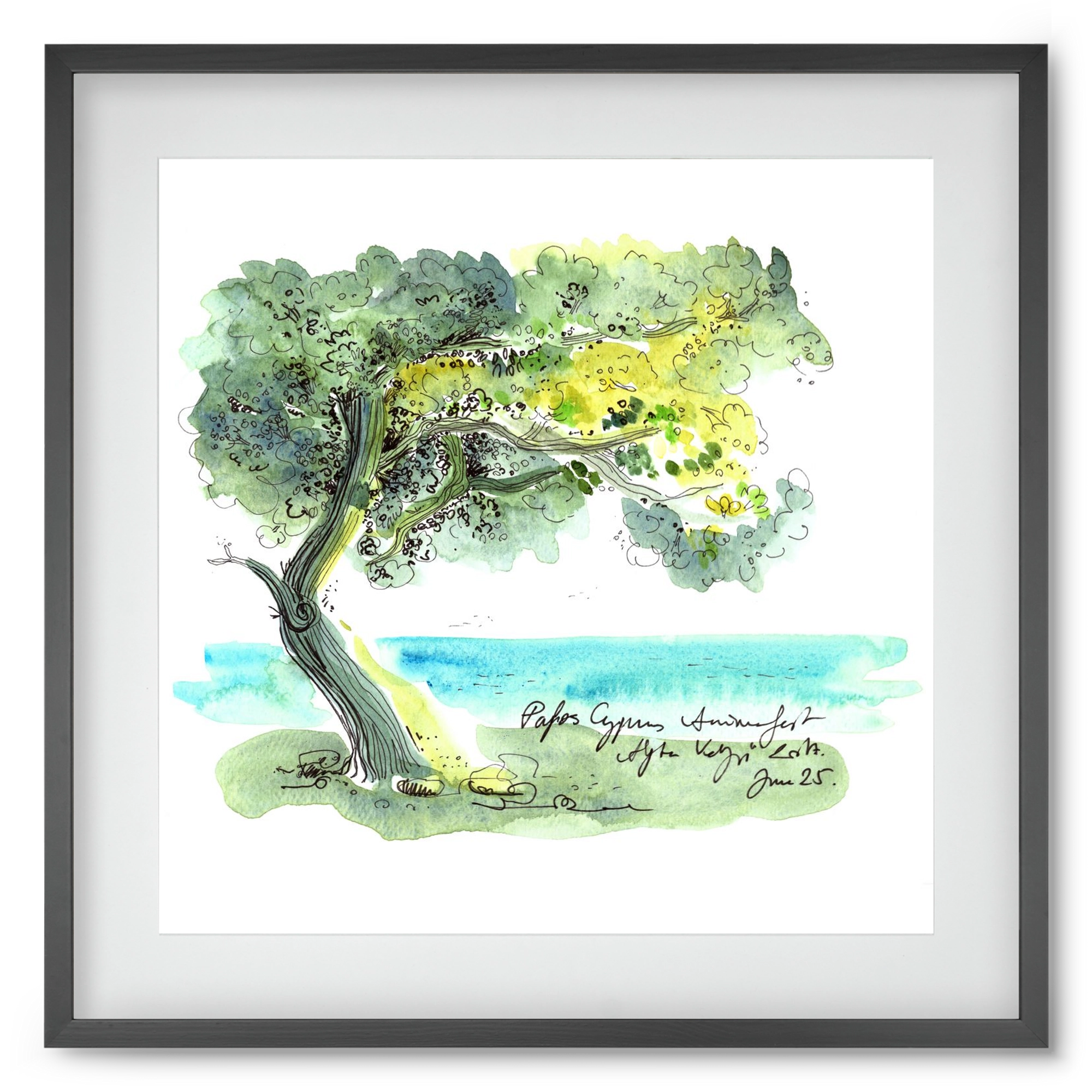 CYPRUS AQUARELLE NO.2, 50x50 cm (40x40 cm), Fekete keret, paszpartuval