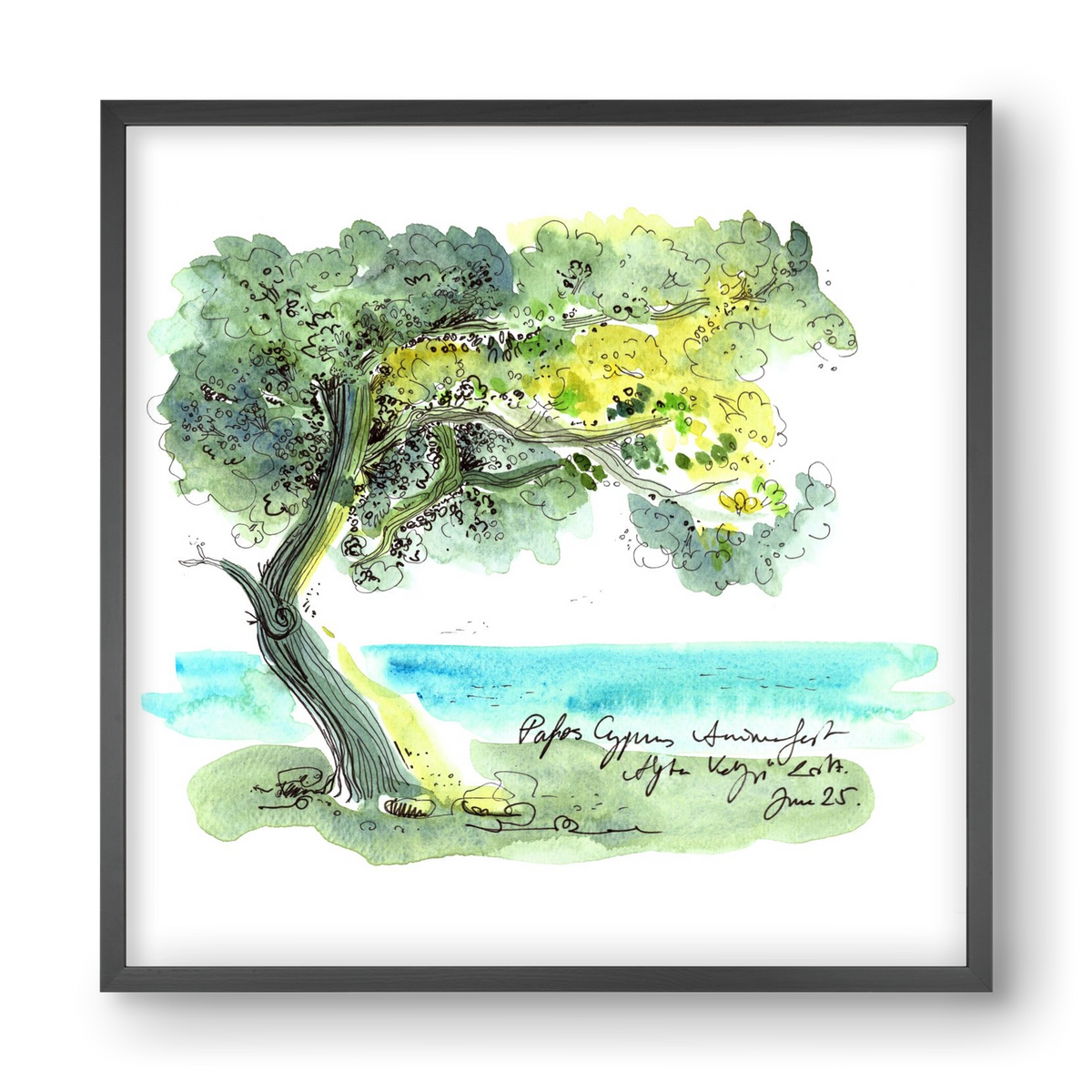 CYPRUS AQUARELLE NO.2, 40x40 cm (40x40 cm), Fekete keret