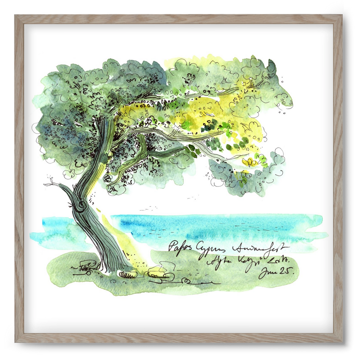 CYPRUS AQUARELLE NO.2, 50x50 cm (50x50 cm), Tölgy keret