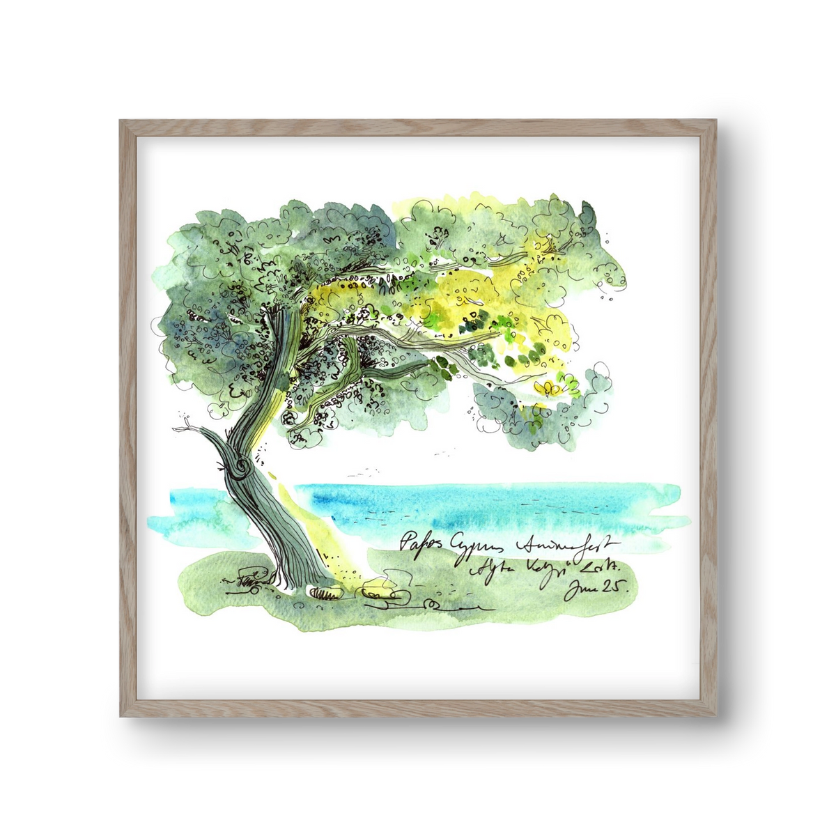 CYPRUS AQUARELLE NO.2, 30x30 cm (30x30 cm), Tölgy keret