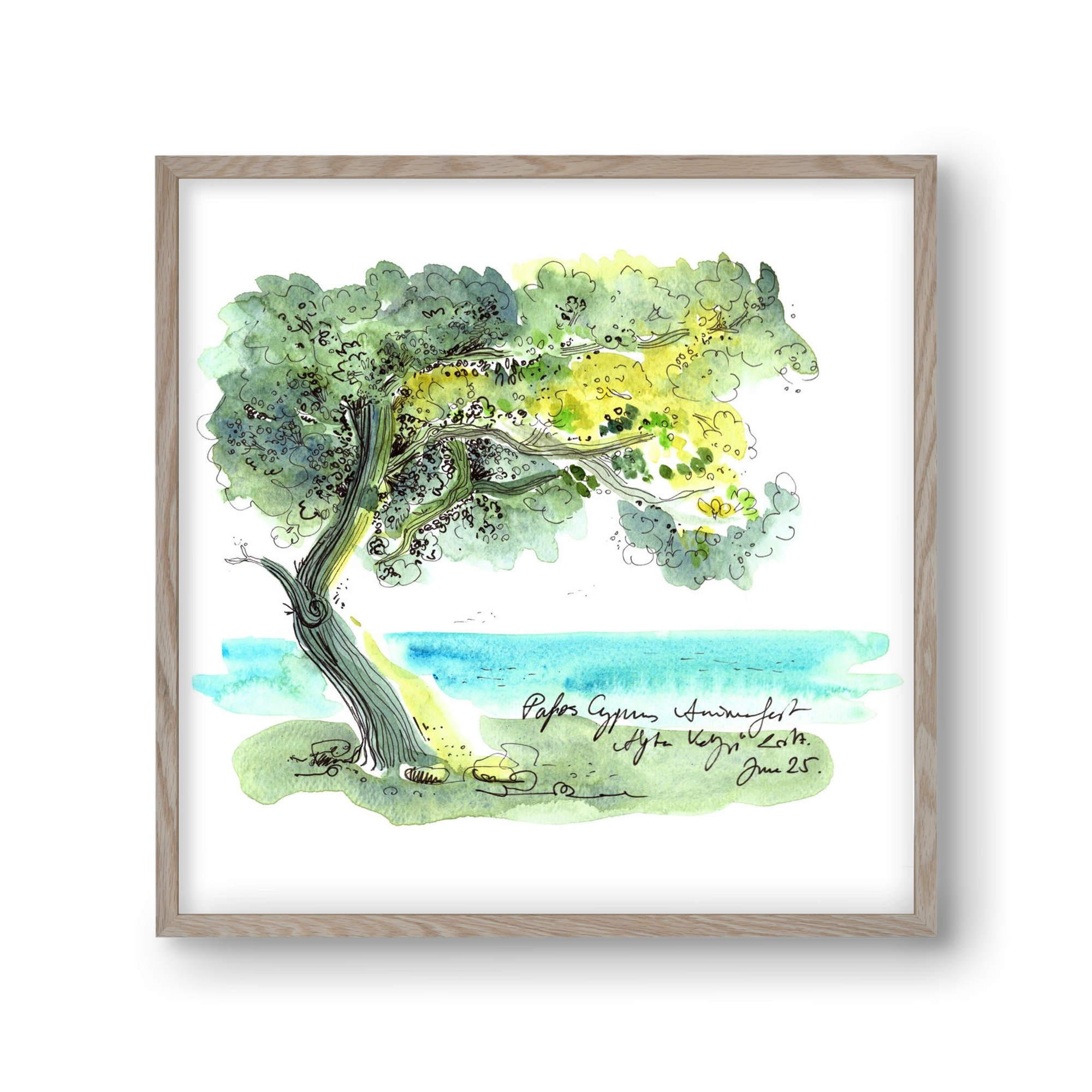 CYPRUS AQUARELLE NO.2, 30x30 cm (30x30 cm), Tölgy keret