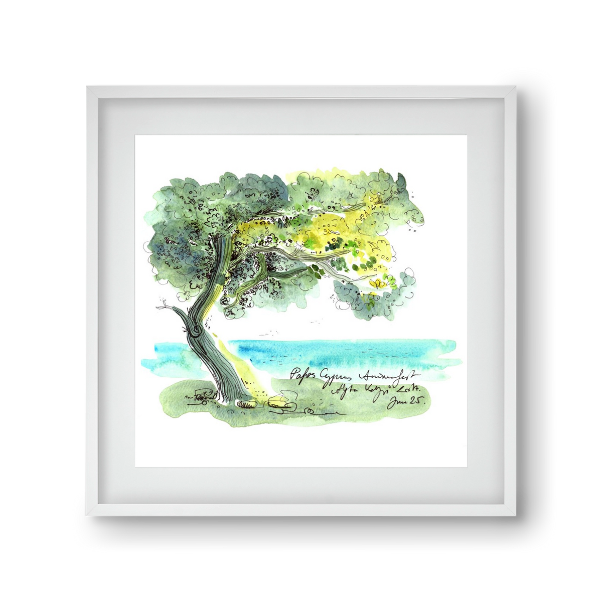CYPRUS AQUARELLE NO.2, 30x30 cm (20x20 cm), Fehér keret, paszpartuval