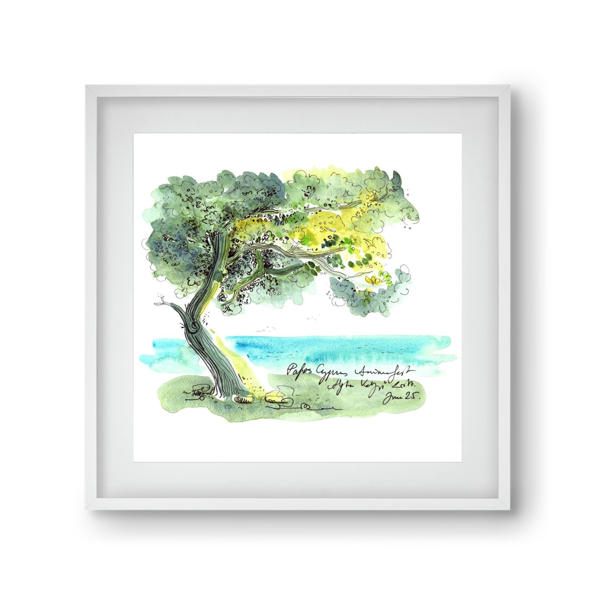CYPRUS AQUARELLE NO.2, 30x30 cm (20x20 cm), Fehér keret, paszpartuval