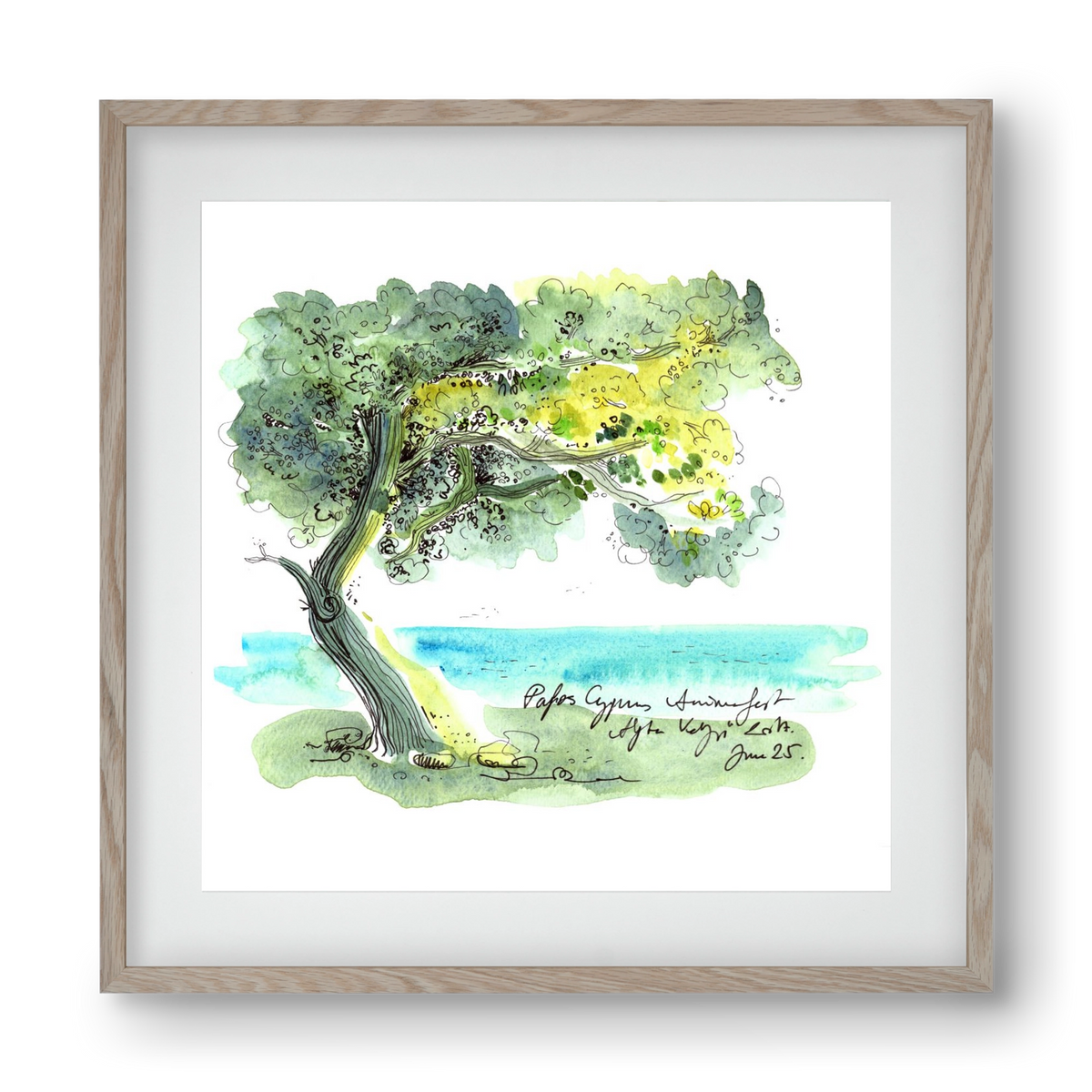 CYPRUS AQUARELLE NO.2, 40x40 cm (30x30 cm), Tölgy keret, paszpartuval