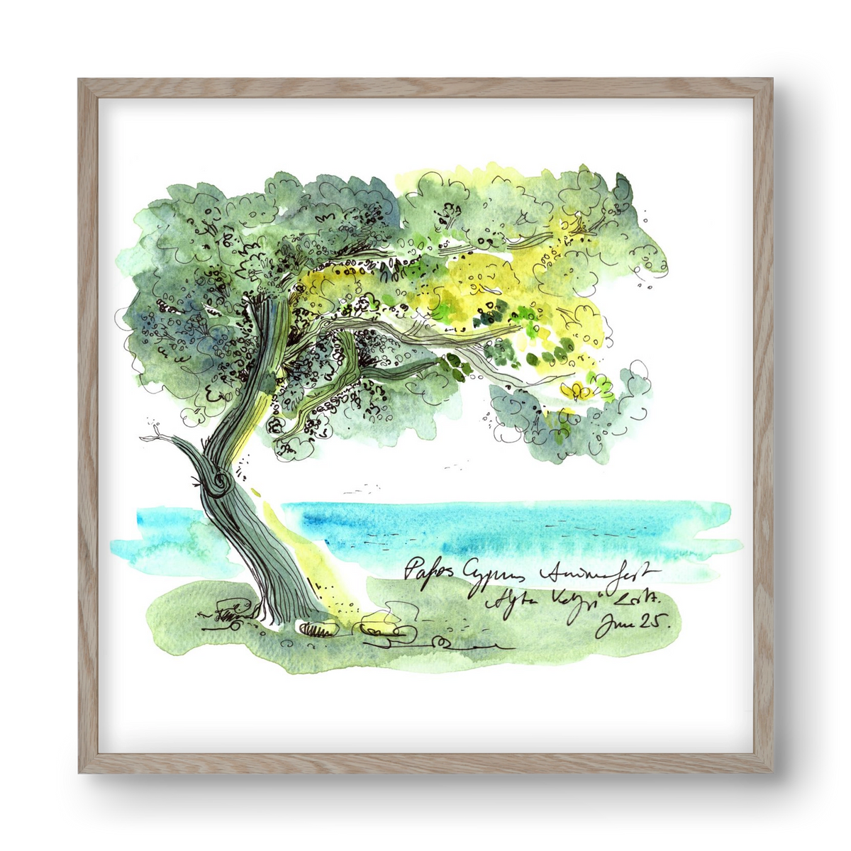 CYPRUS AQUARELLE NO.2, 40x40 cm (40x40 cm), Tölgy keret