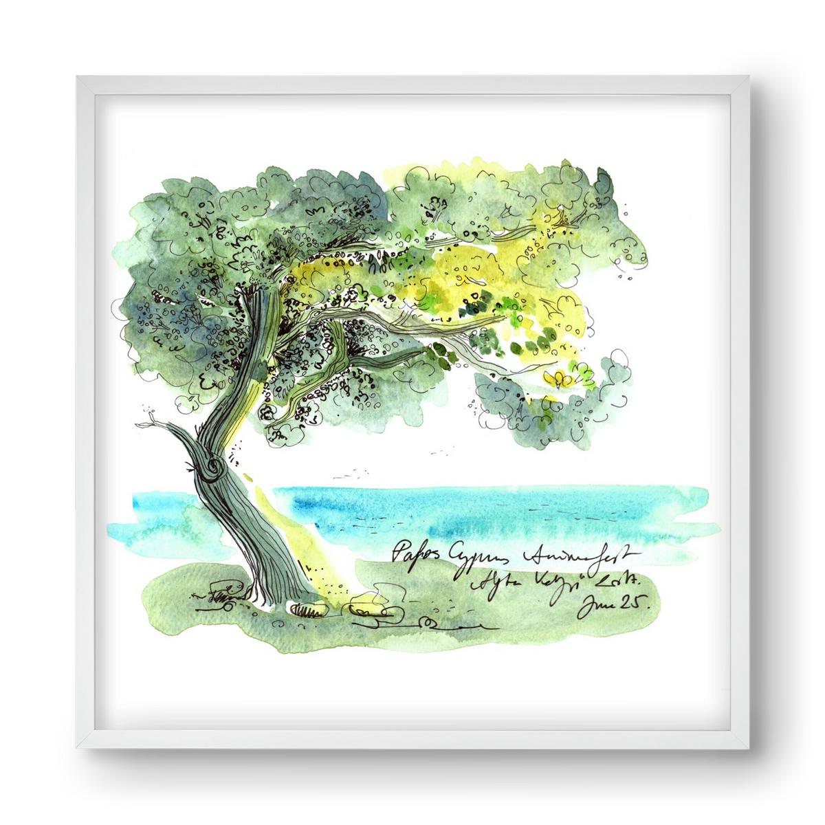 CYPRUS AQUARELLE NO.2, 40x40 cm (40x40 cm), Fehér keret