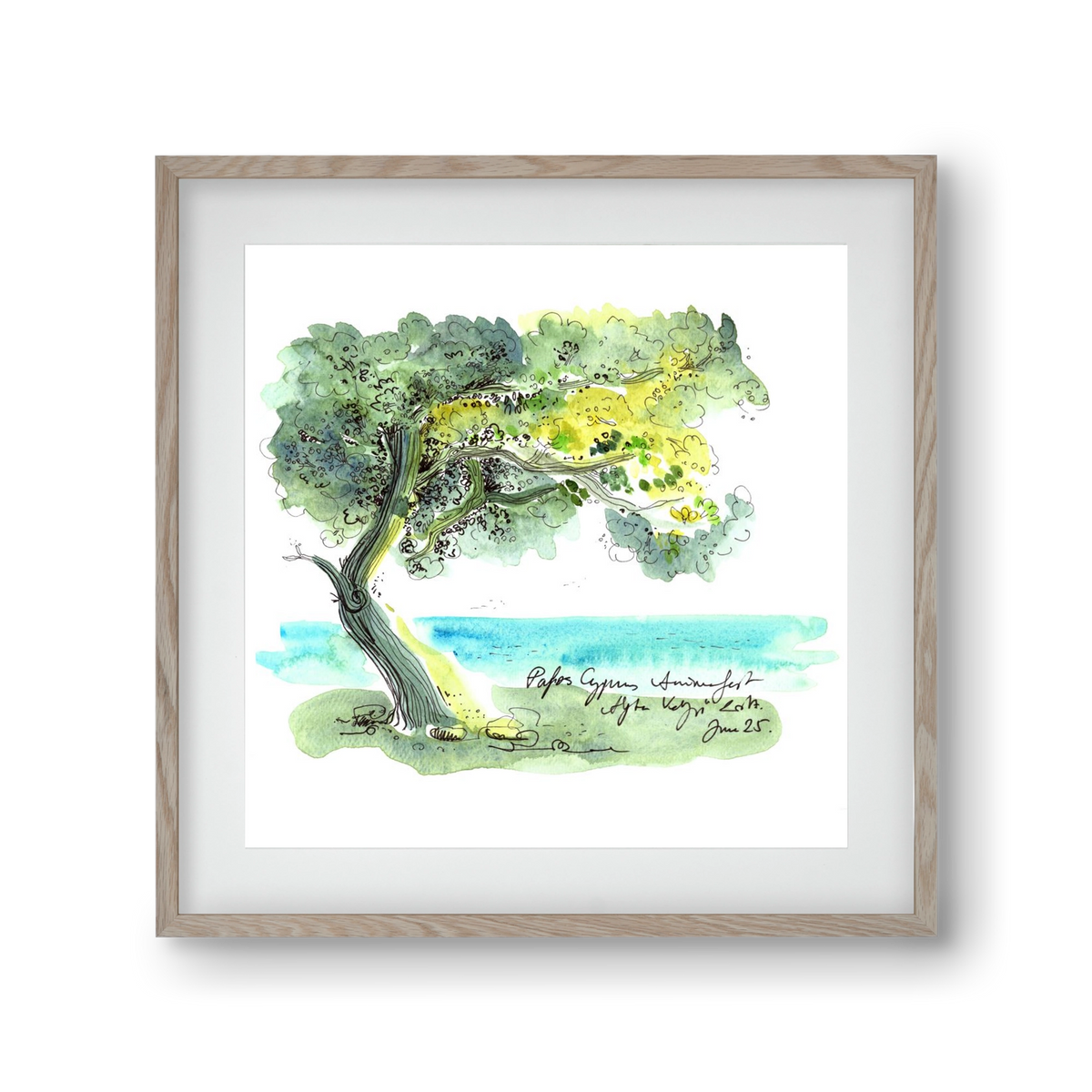CYPRUS AQUARELLE NO.2, 30x30 cm (20x20 cm), Tölgy keret, paszpartuval