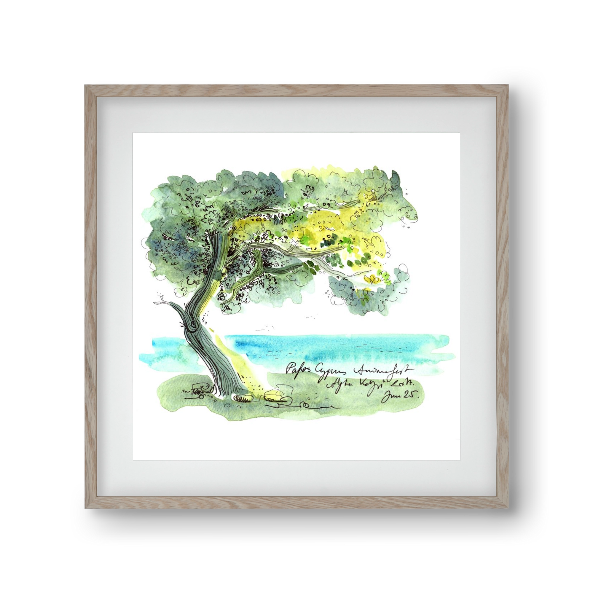 CYPRUS AQUARELLE NO.2, 30x30 cm (20x20 cm), Tölgy keret, paszpartuval