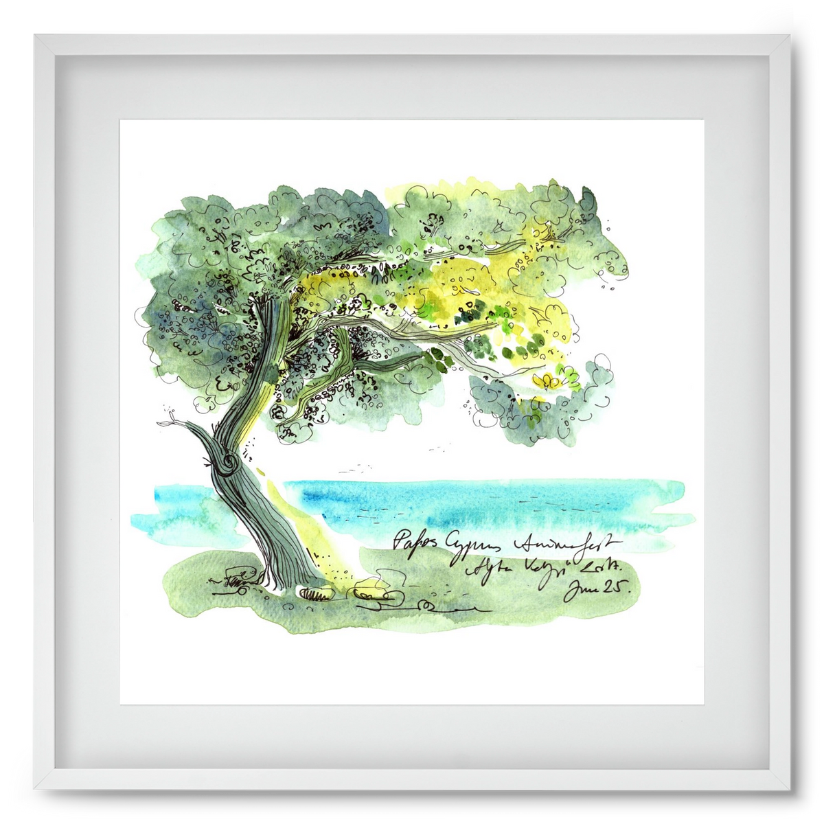 CYPRUS AQUARELLE NO.2, 50x50 cm (40x40 cm), Fehér keret, paszpartuval