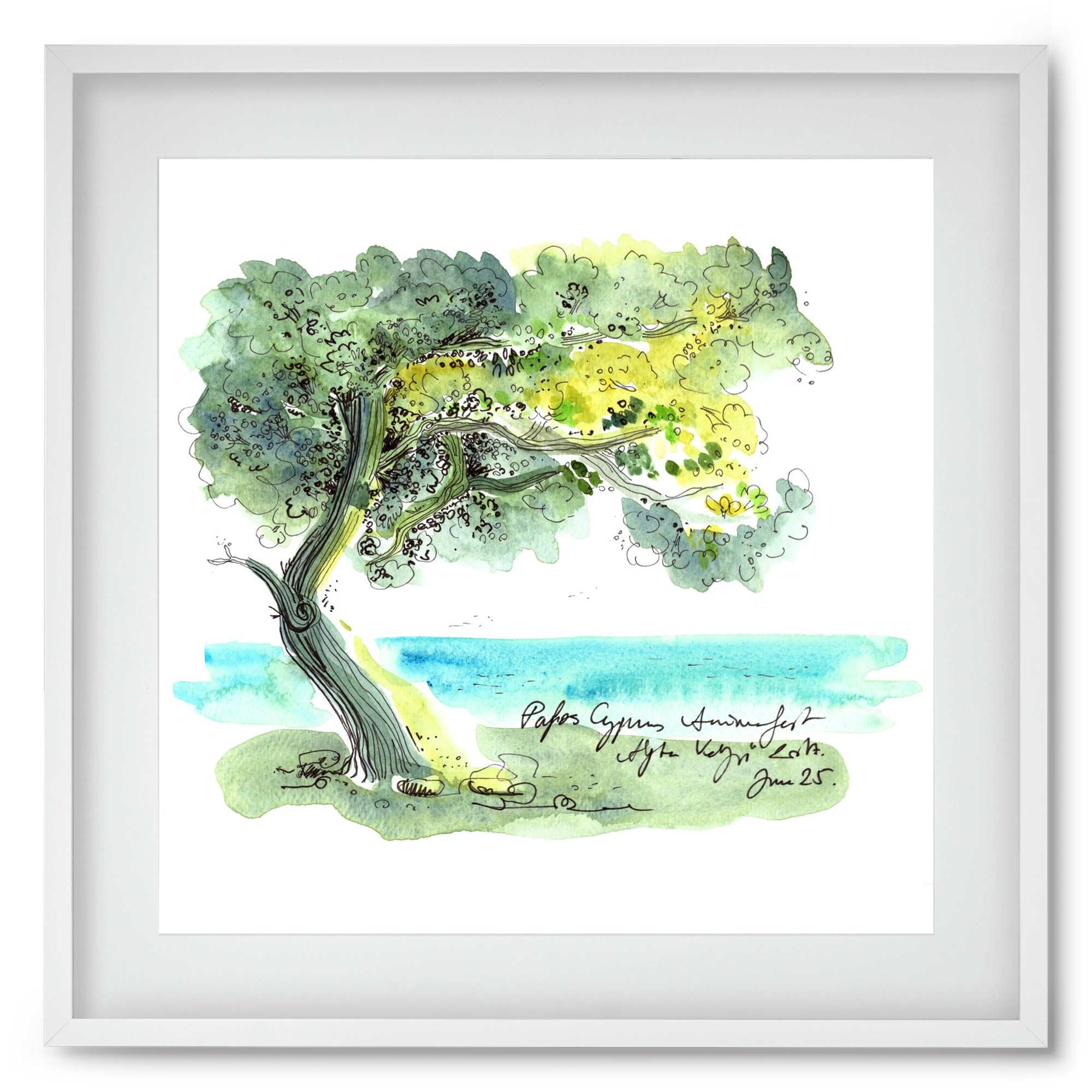CYPRUS AQUARELLE NO.2, 50x50 cm (40x40 cm), Fehér keret, paszpartuval