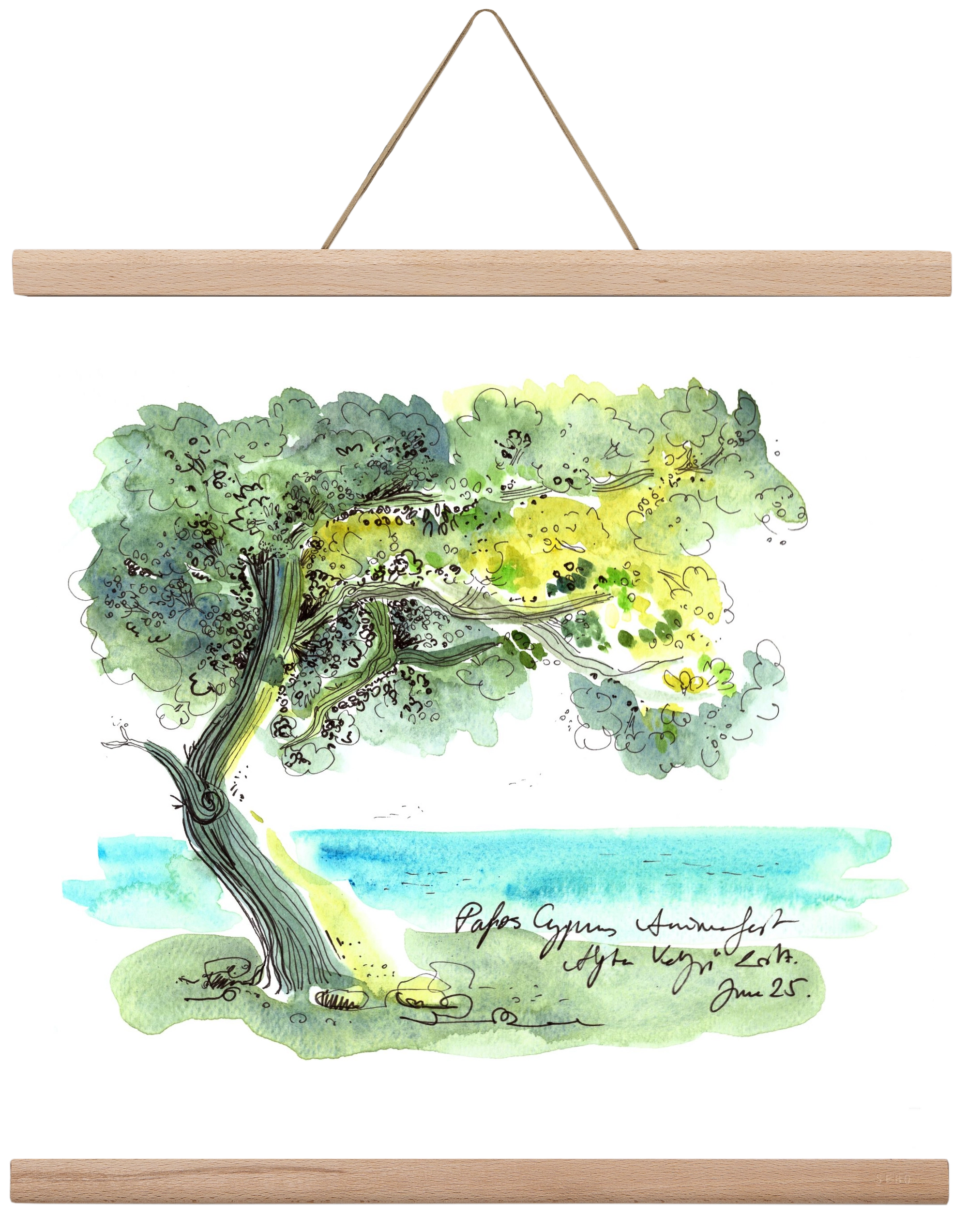 CYPRUS AQUARELLE NO.2, 40x40 cm (40x40 cm), Tölgy akasztó