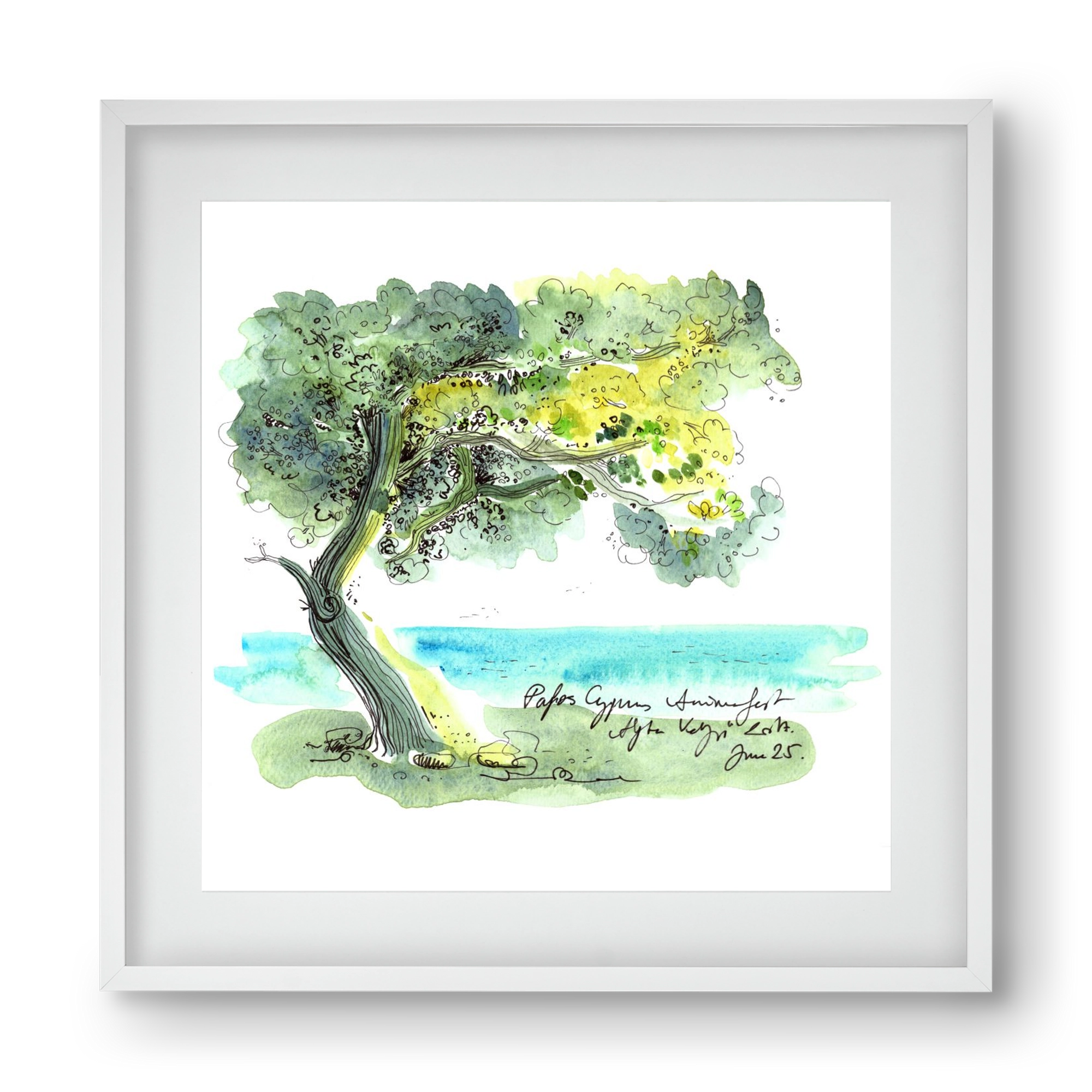 CYPRUS AQUARELLE NO.2, 40x40 cm (30x30 cm), Fehér keret, paszpartuval
