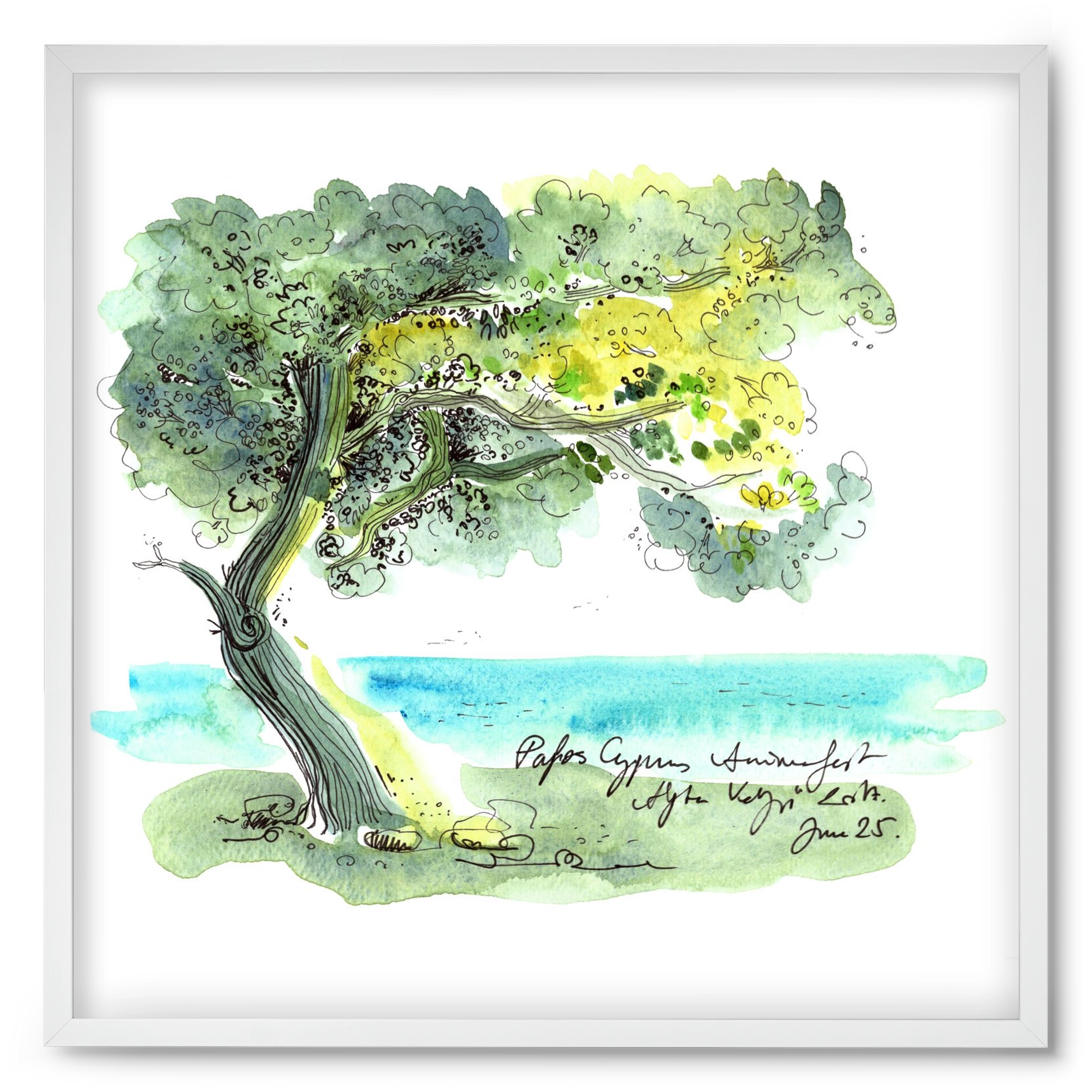CYPRUS AQUARELLE NO.2, 50x50 cm (50x50 cm), Fehér keret