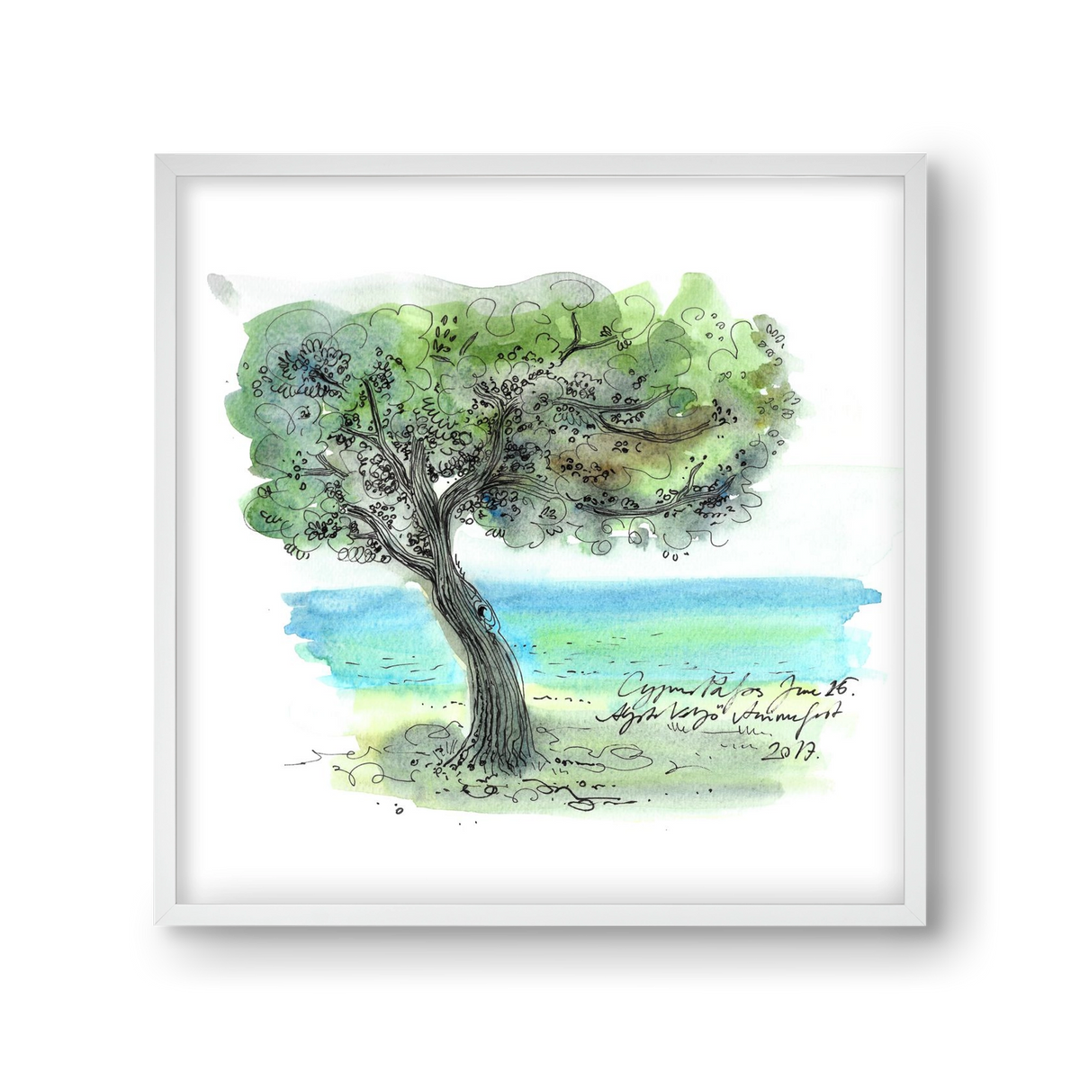 CYPRUS AQUARELLE NO.3, 30x30 cm (30x30 cm), Fehér keret