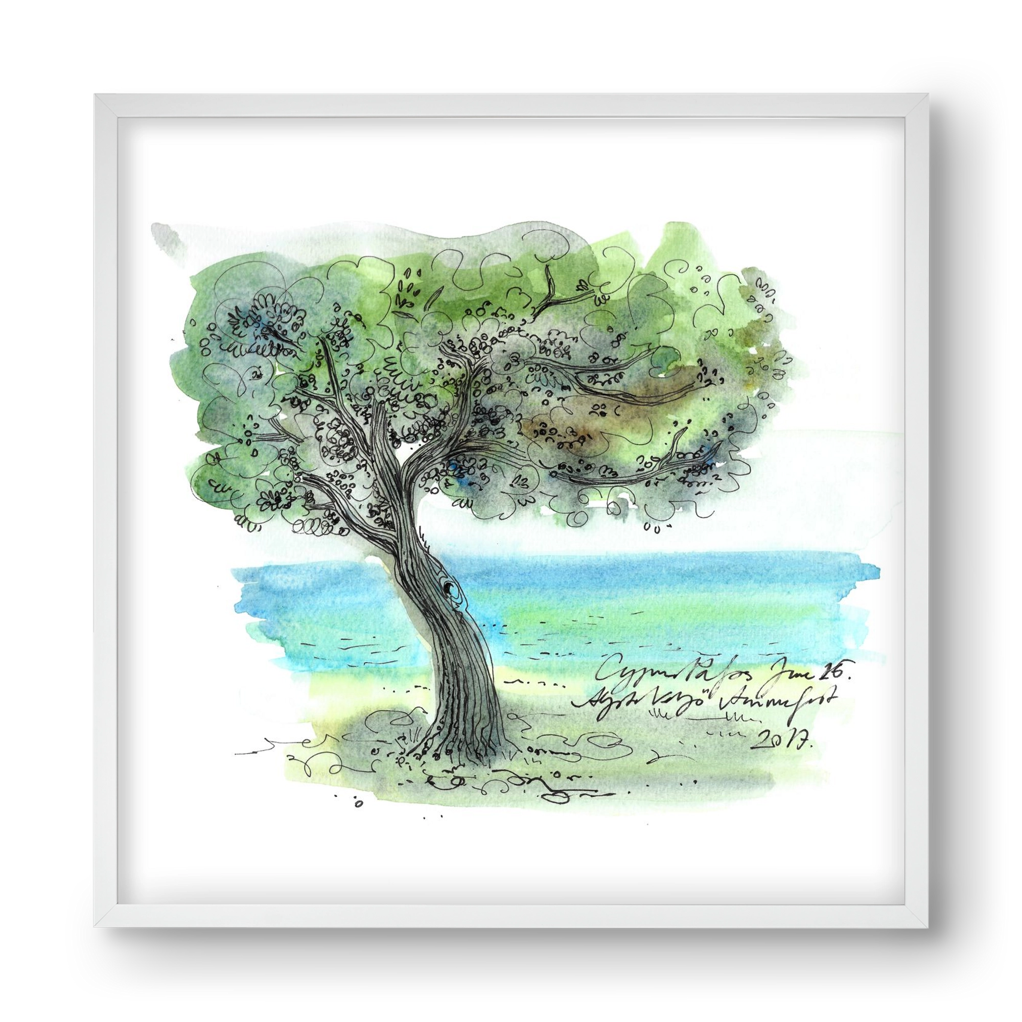 CYPRUS AQUARELLE NO.3, 40x40 cm (40x40 cm), Fehér keret