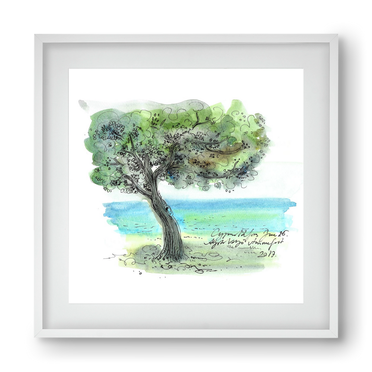 CYPRUS AQUARELLE NO.3, 40x40 cm (30x30 cm), Fehér keret, paszpartuval