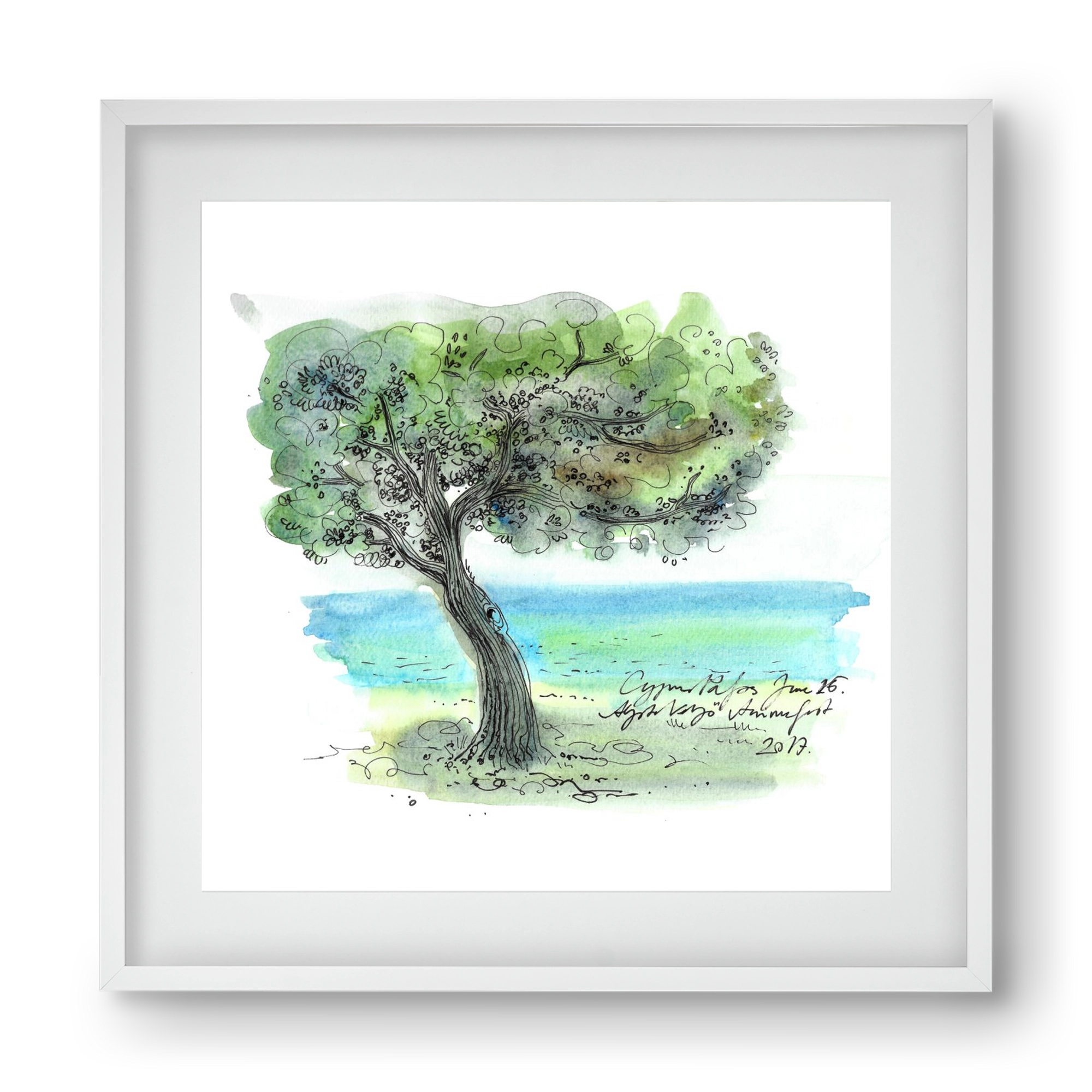 CYPRUS AQUARELLE NO.3, 40x40 cm (30x30 cm), Fehér keret, paszpartuval