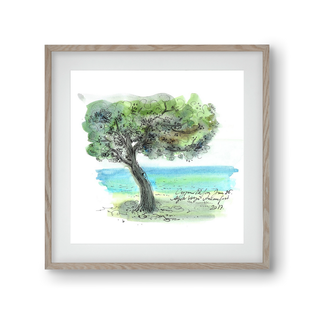 CYPRUS AQUARELLE NO.3, 30x30 cm (20x20 cm), Tölgy keret, paszpartuval