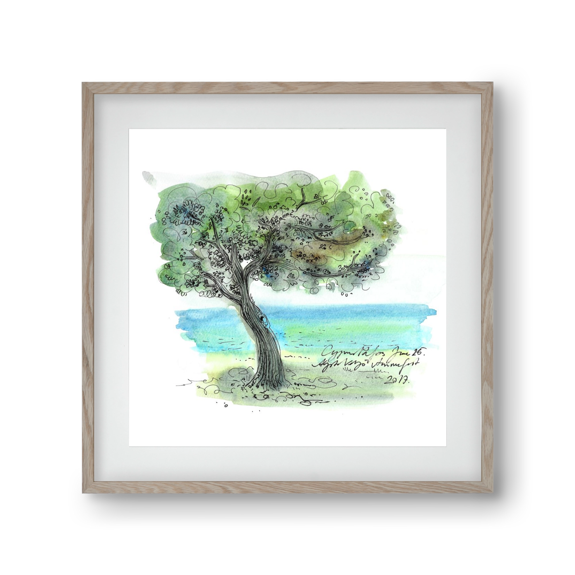 CYPRUS AQUARELLE NO.3, 30x30 cm (20x20 cm), Tölgy keret, paszpartuval
