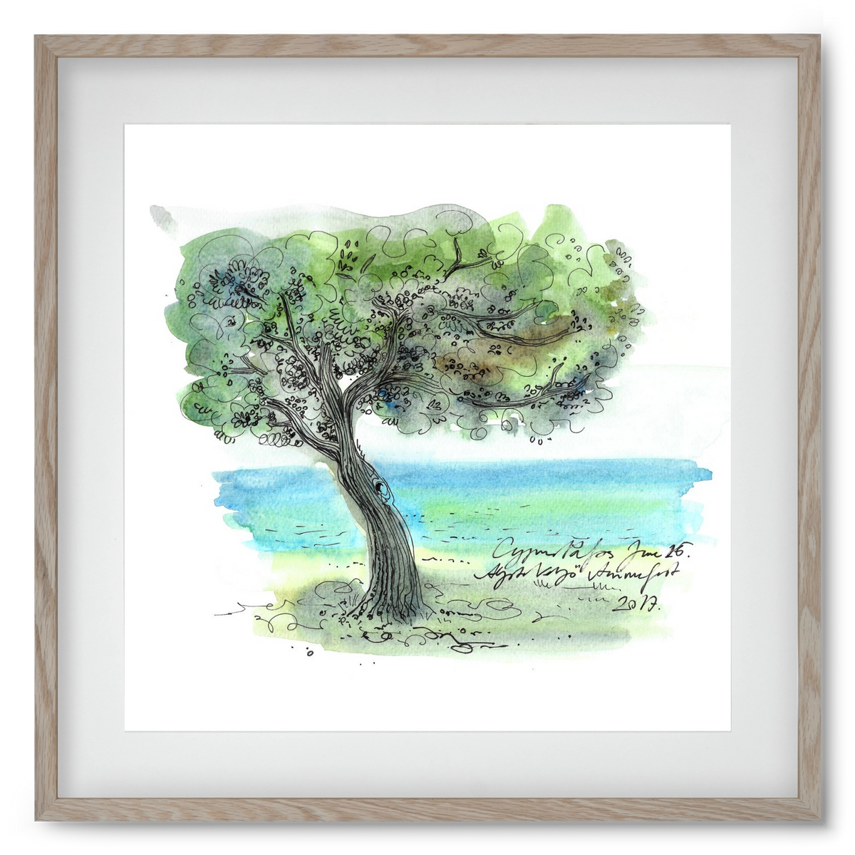 CYPRUS AQUARELLE NO.3, 50x50 cm (40x40 cm), Tölgy keret, paszpartuval