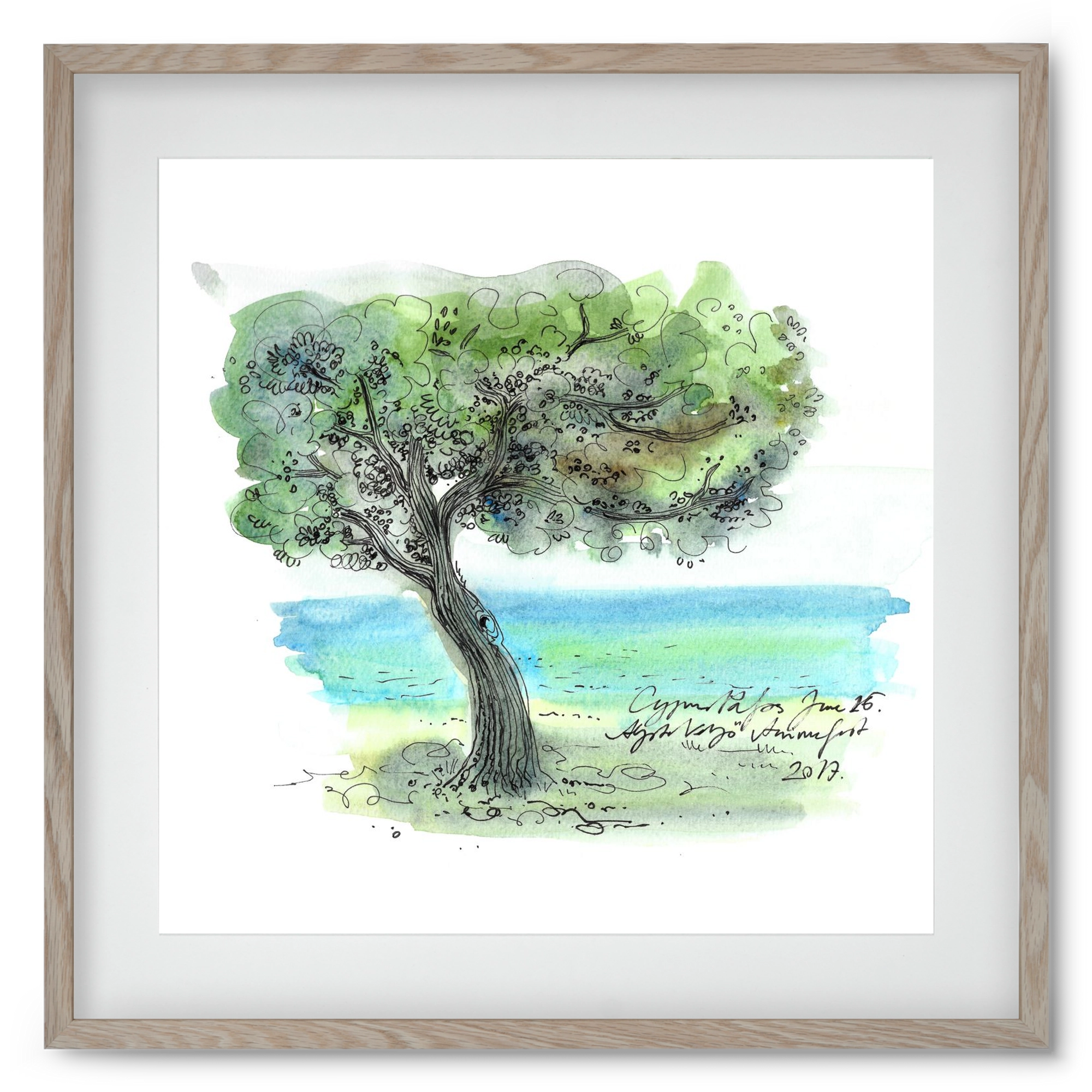 CYPRUS AQUARELLE NO.3, 50x50 cm (40x40 cm), Tölgy keret, paszpartuval
