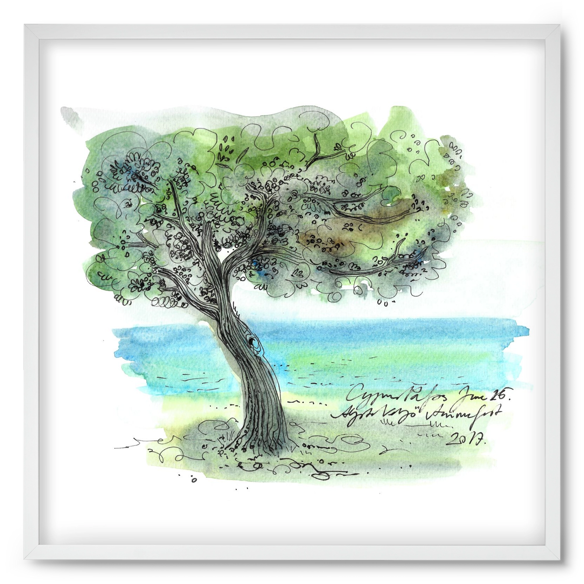 CYPRUS AQUARELLE NO.3, 50x50 cm (50x50 cm), Fehér keret