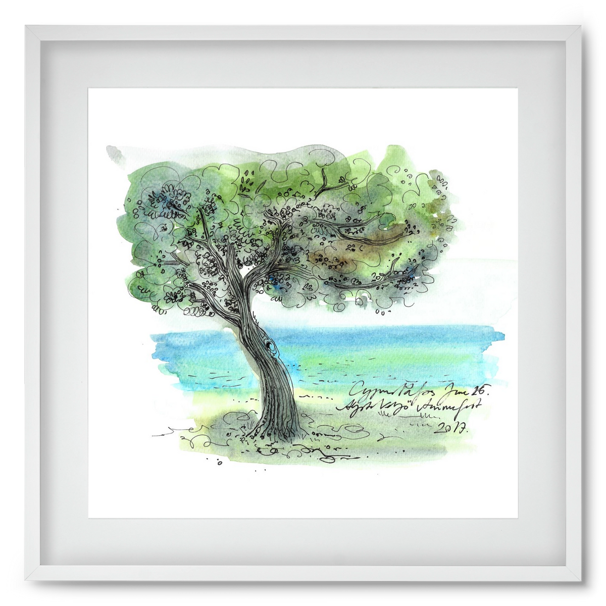 CYPRUS AQUARELLE NO.3, 50x50 cm (40x40 cm), Fehér keret, paszpartuval
