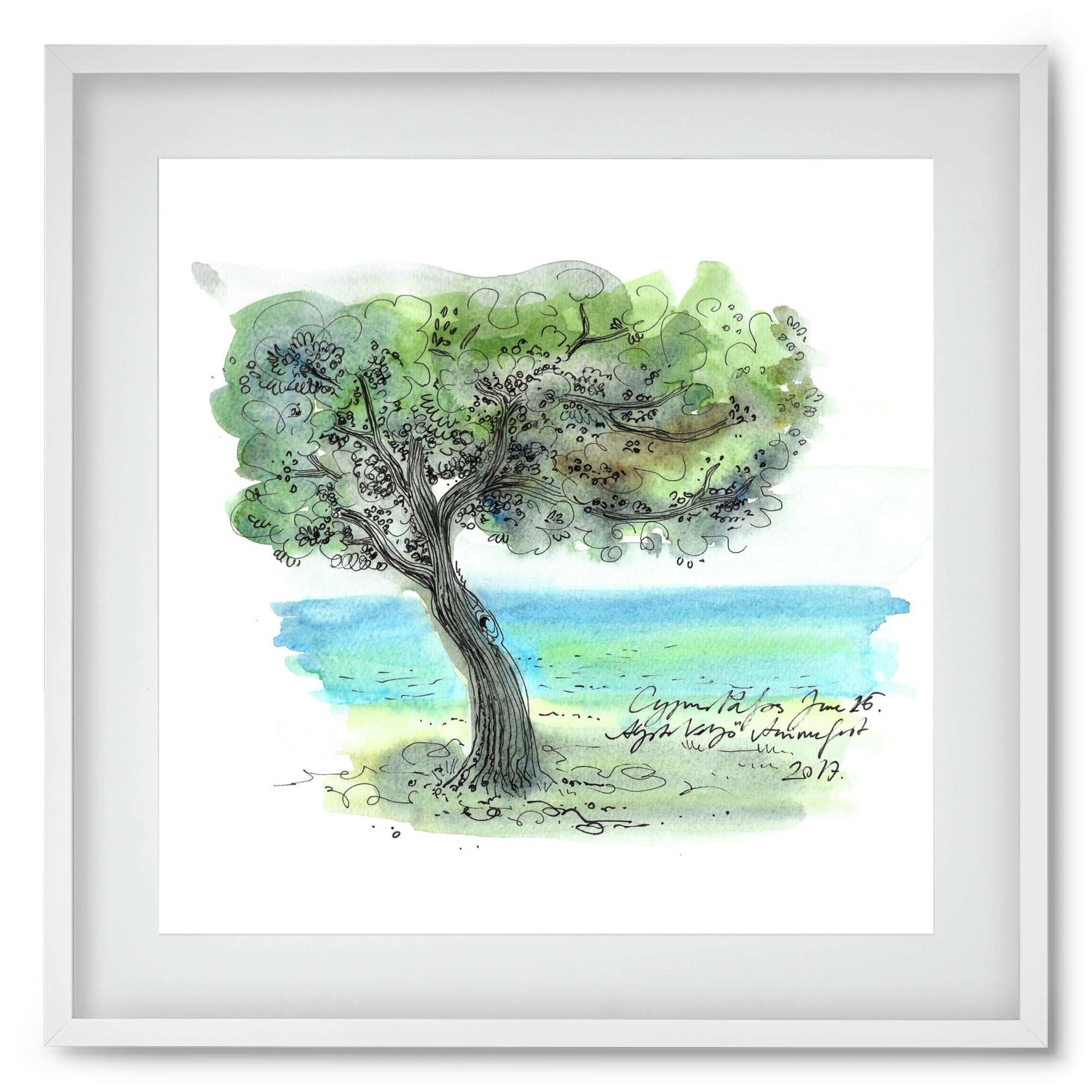 CYPRUS AQUARELLE NO.3, 50x50 cm (40x40 cm), Fehér keret, paszpartuval