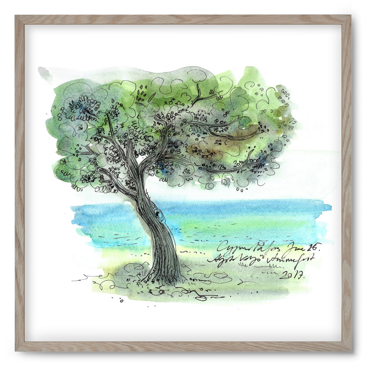 CYPRUS AQUARELLE NO.3, 50x50 cm (50x50 cm), Tölgy keret