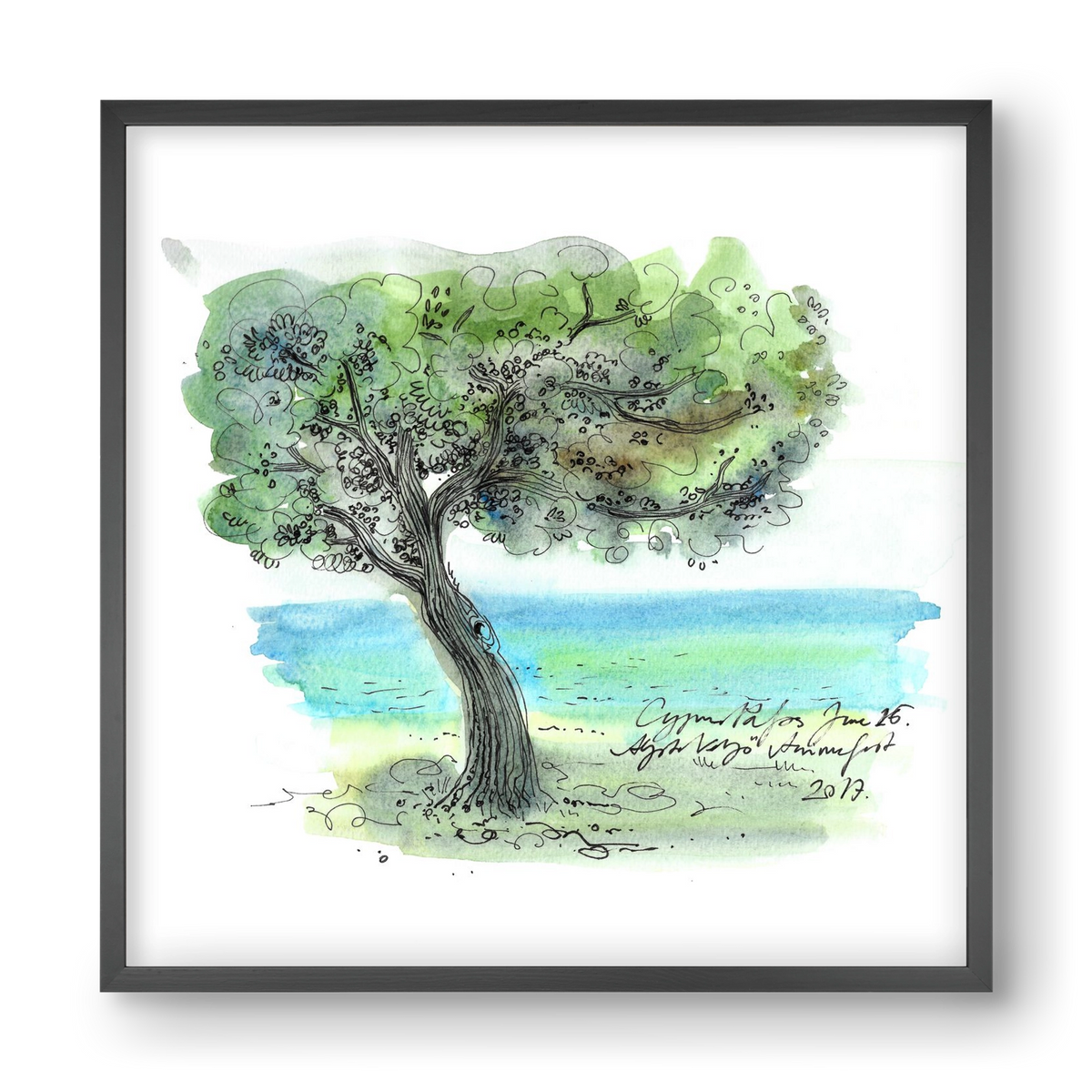 CYPRUS AQUARELLE NO.3, 40x40 cm (40x40 cm), Fekete keret