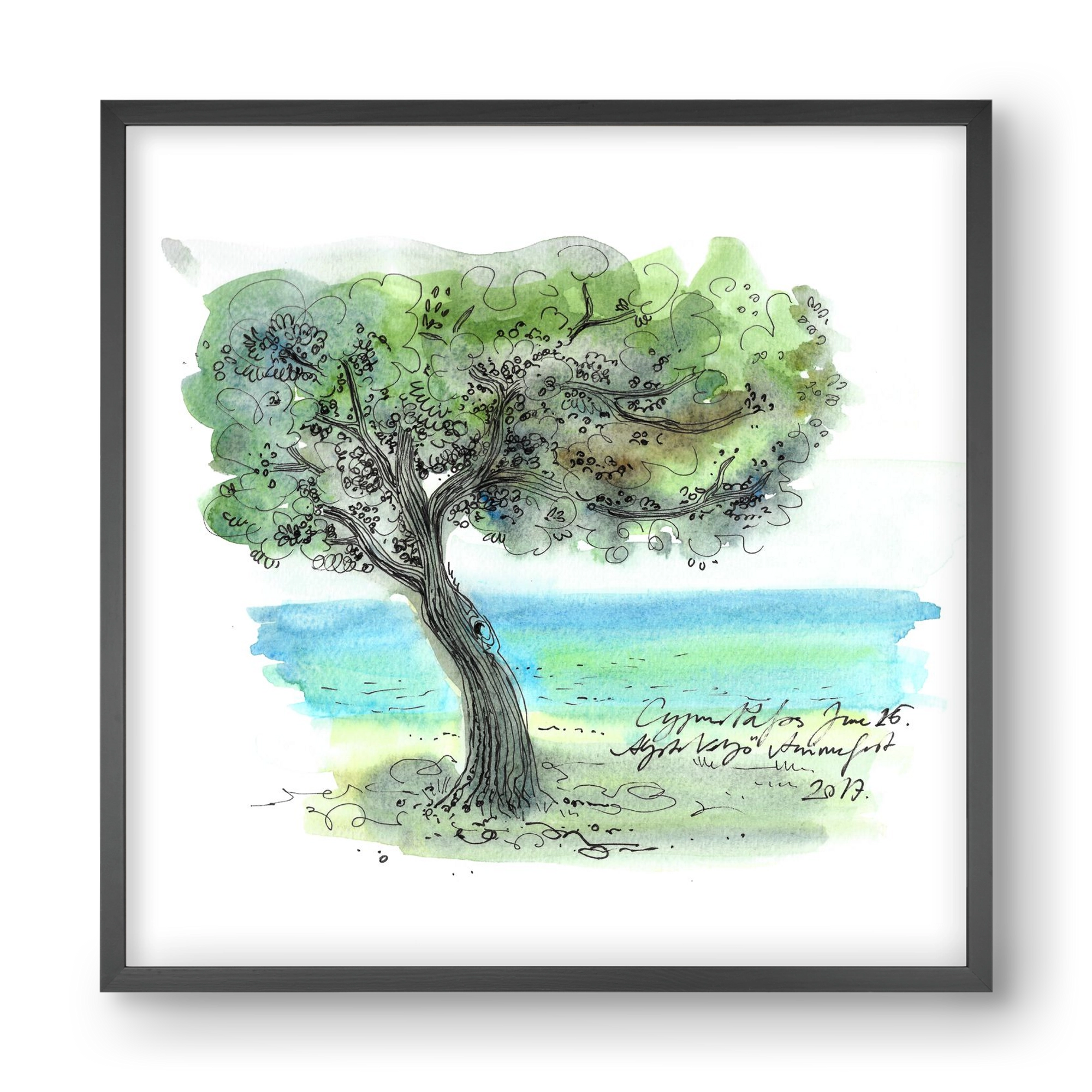 CYPRUS AQUARELLE NO.3, 40x40 cm (40x40 cm), Fekete keret