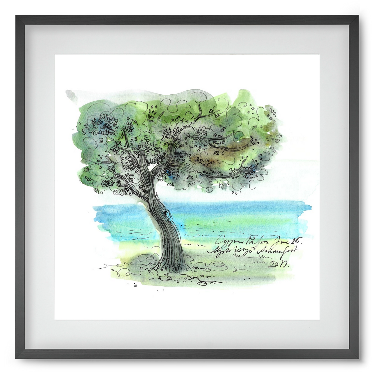 CYPRUS AQUARELLE NO.3, 50x50 cm (40x40 cm), Fekete keret, paszpartuval