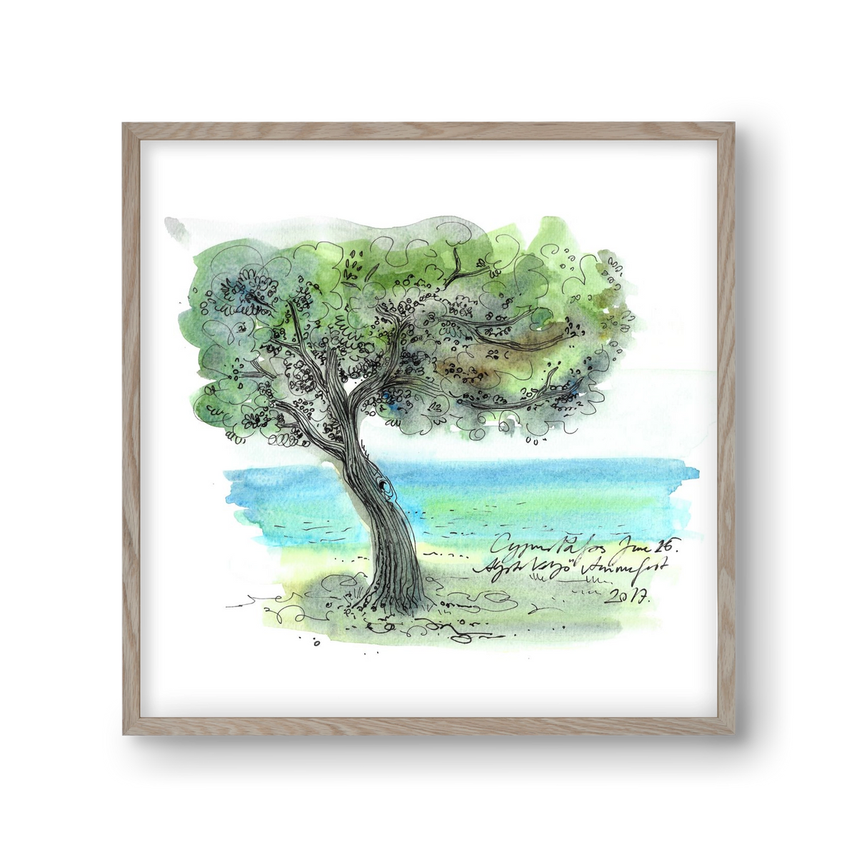 CYPRUS AQUARELLE NO.3, 30x30 cm (30x30 cm), Tölgy keret