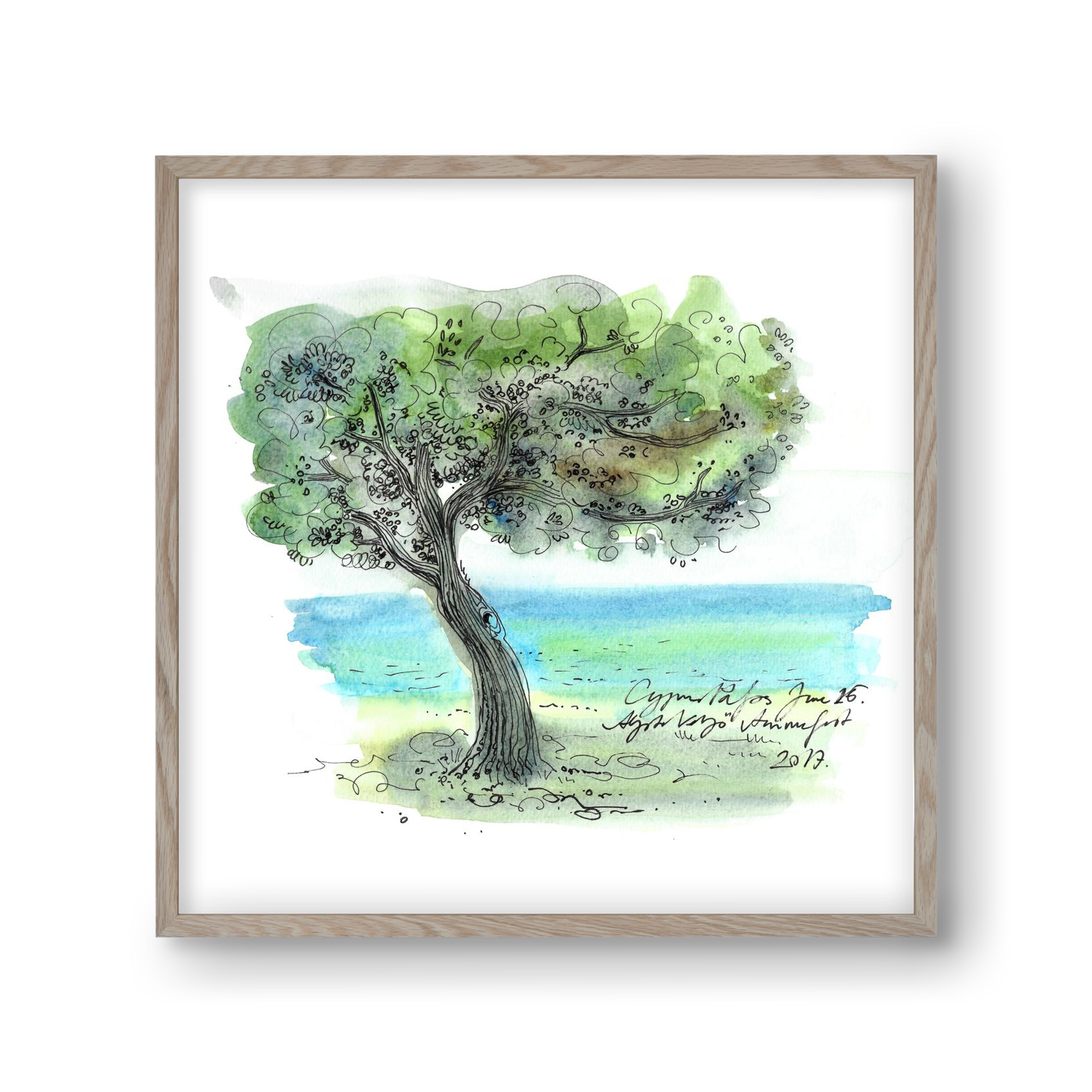 CYPRUS AQUARELLE NO.3, 30x30 cm (30x30 cm), Tölgy keret