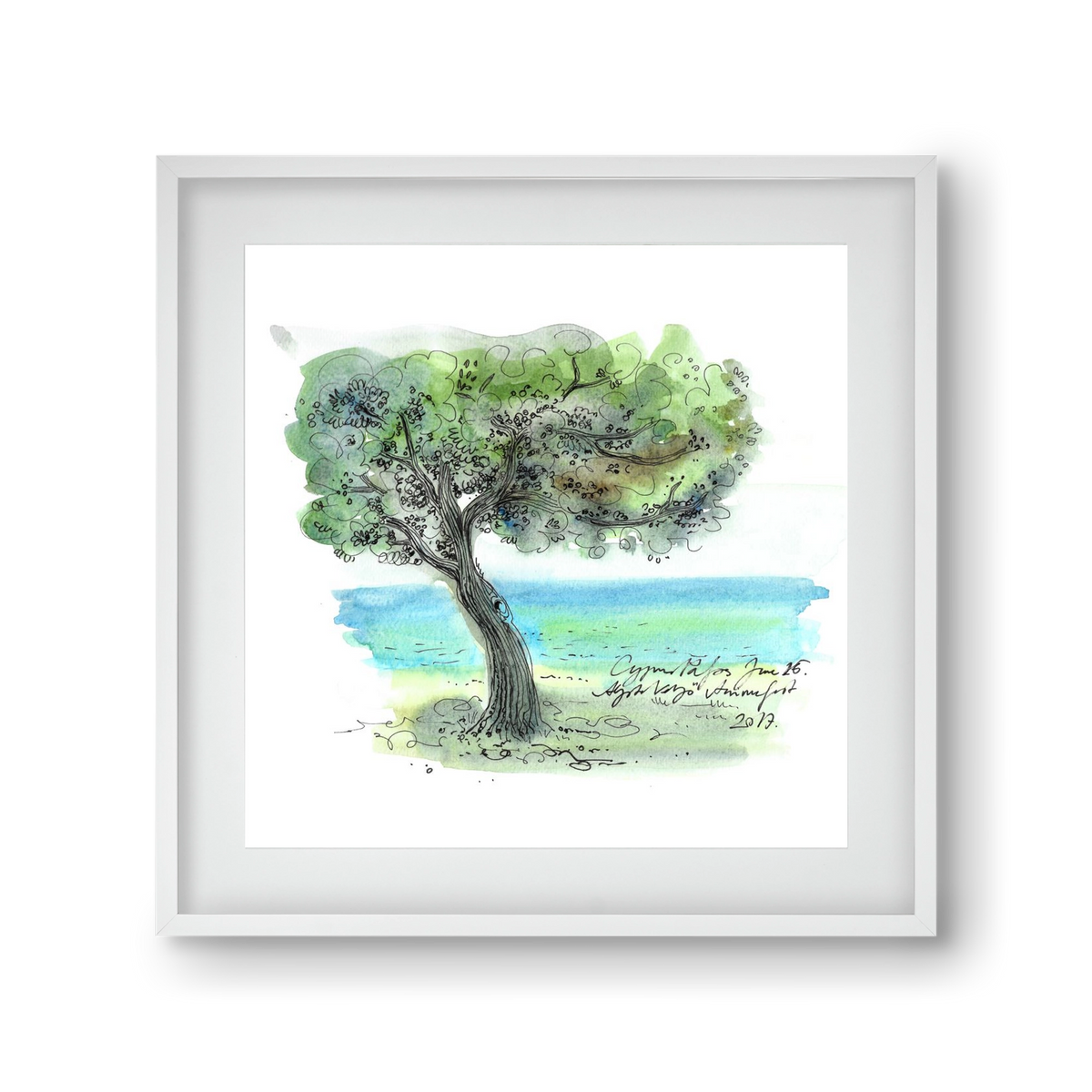 CYPRUS AQUARELLE NO.3, 30x30 cm (20x20 cm), Fehér keret, paszpartuval