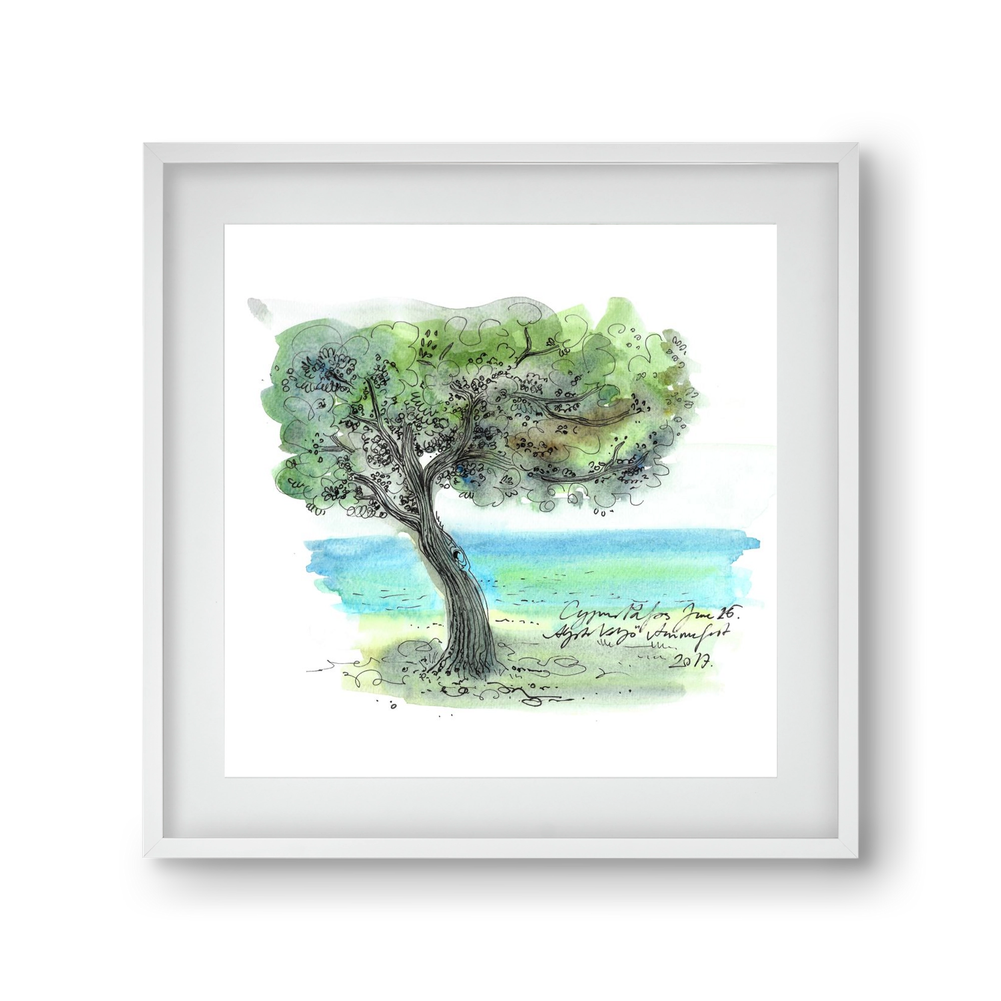 CYPRUS AQUARELLE NO.3, 30x30 cm (20x20 cm), Fehér keret, paszpartuval