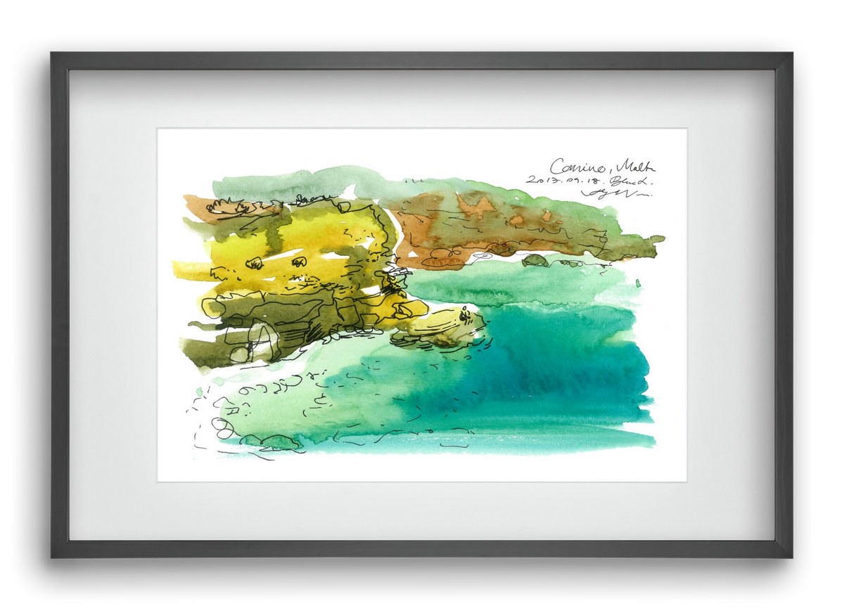 MALTA AQUARELLE NO.1, 60x40 cm (45x30 cm), Fekete keret, paszpartuval