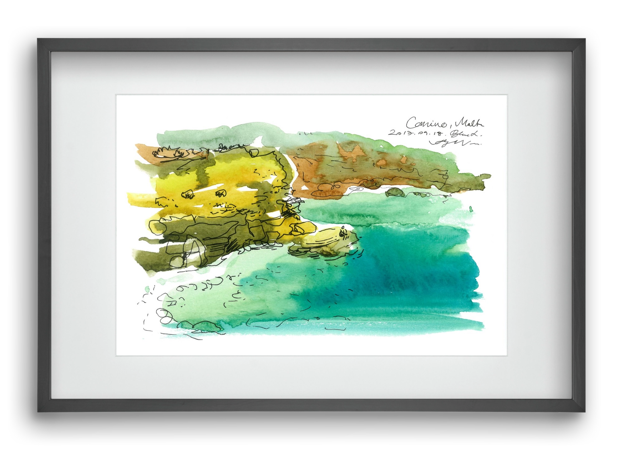 MALTA AQUARELLE NO.1, 60x40 cm (45x30 cm), Fekete keret, paszpartuval